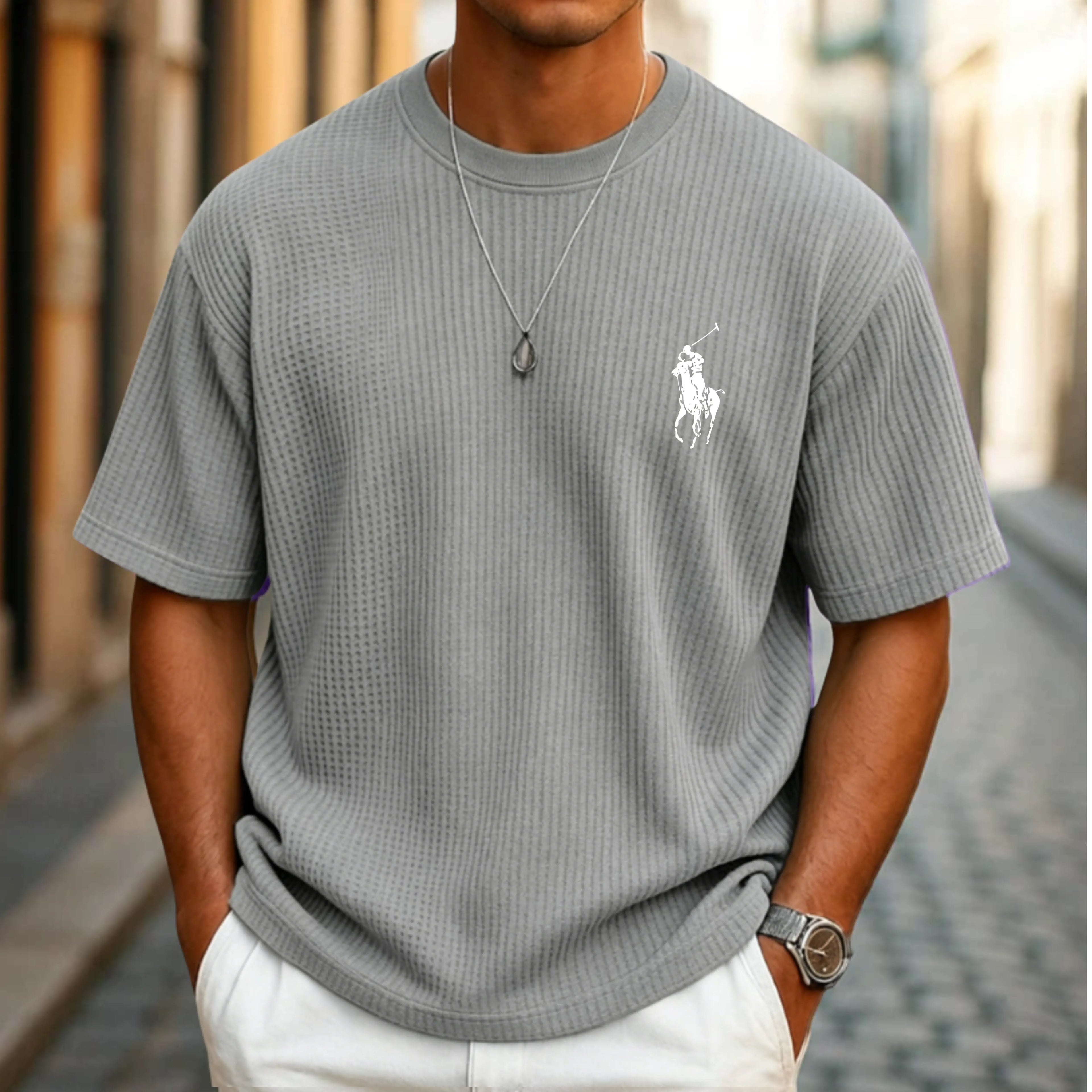 Men's Waffle T-shirt Tee Top Short Sleeve Crew Neck Summer