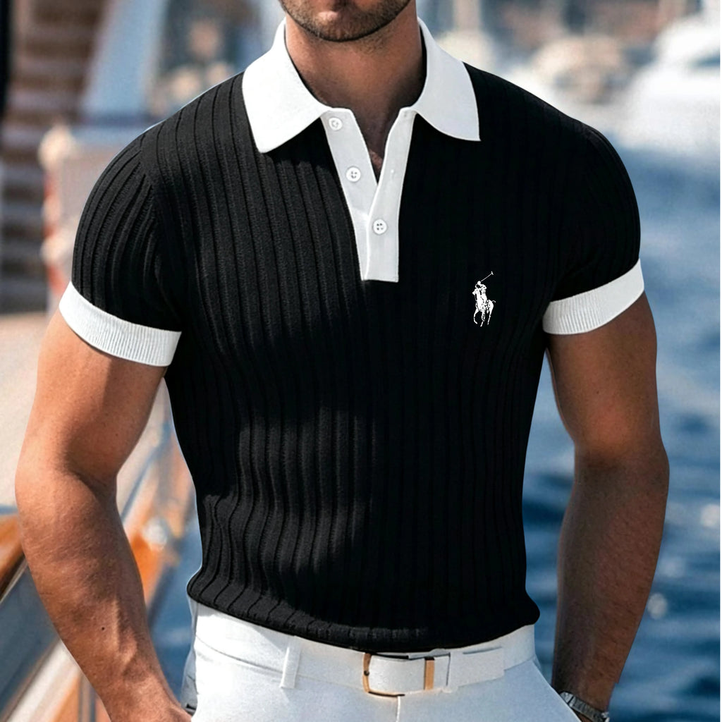 Men's Textured Muscle Shirt Casual Work Ribbed Polo