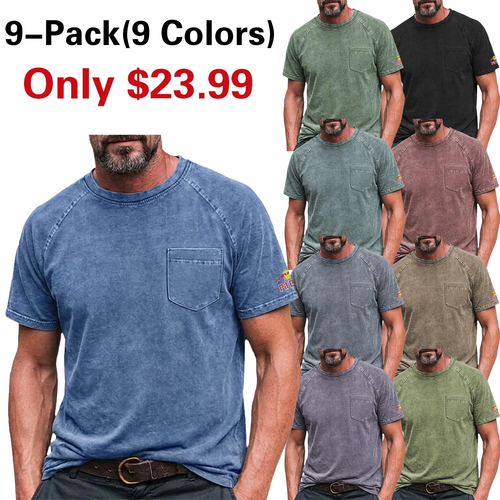 Men's Cotton T Shirt Washed Shirt Tee Top Short Sleeve Crew Neck Summer Spring All Seasons Solid Color Plain Retro Vintage Distressed Pocket Garment Dyed Washed Casual Vacation Street Light Blue