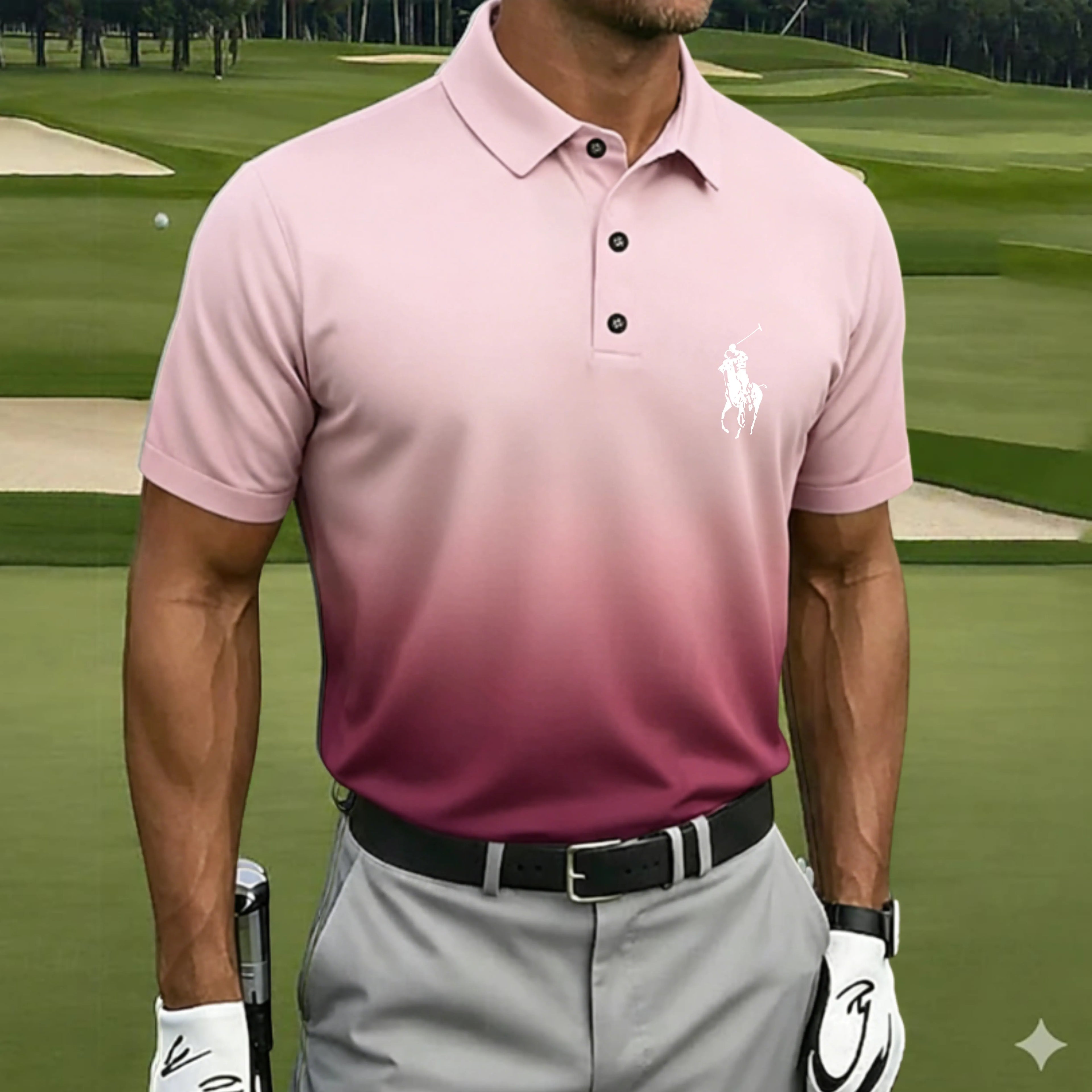 Men's Gradient Golf Sports Polo Shirts Short Sleeve Polo Shirts Collared