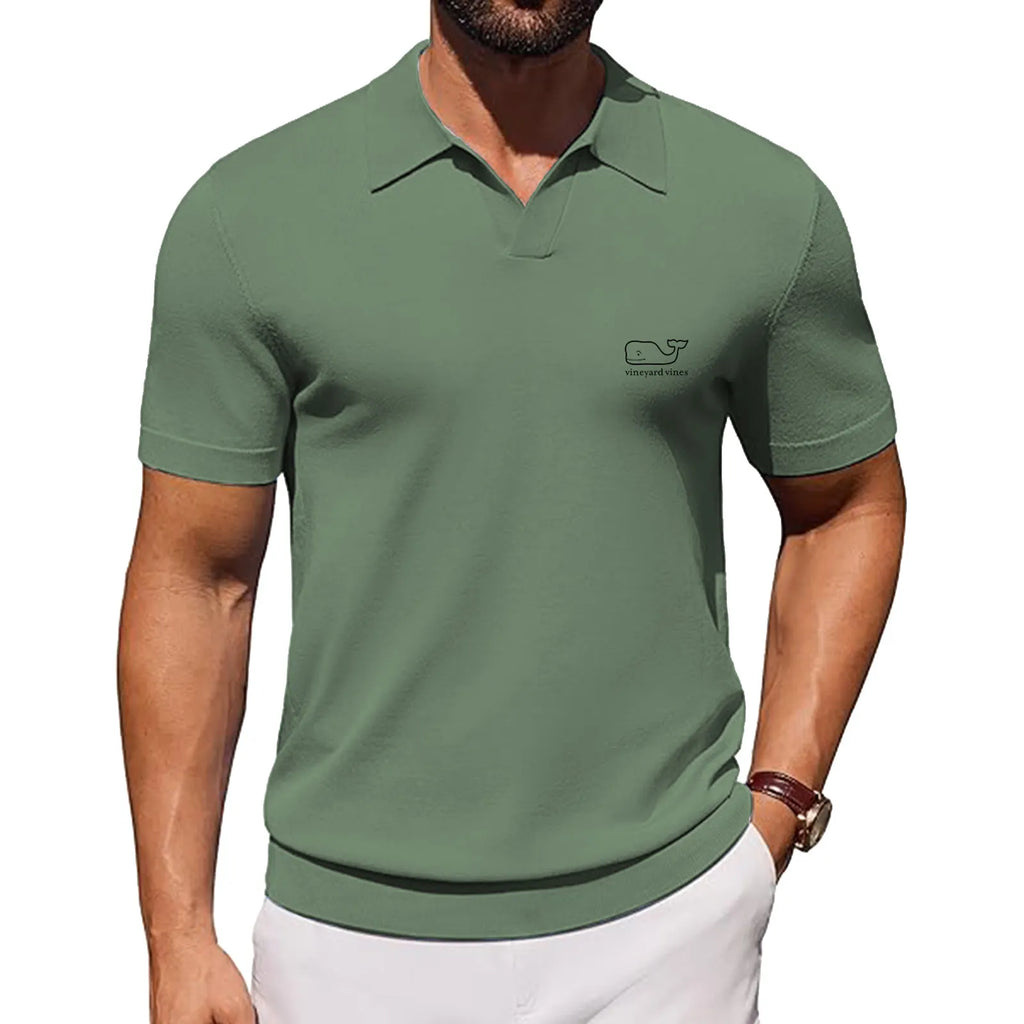 J.VER Polo Shirts for Men Short Sleeve V Neck Knit Polo Shirt Casual Vintage