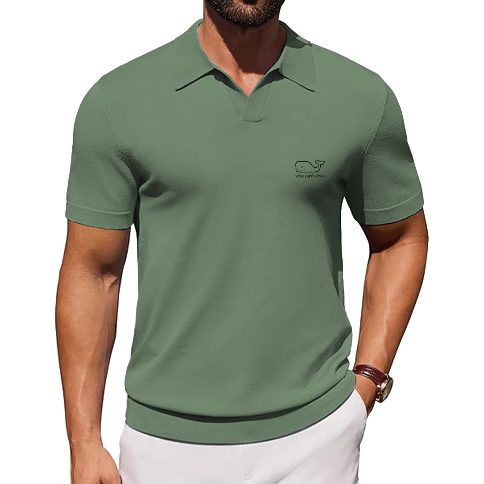 J.VER Polo Shirts for Men Short Sleeve V Neck Knit Polo Shirt Casual Vintage