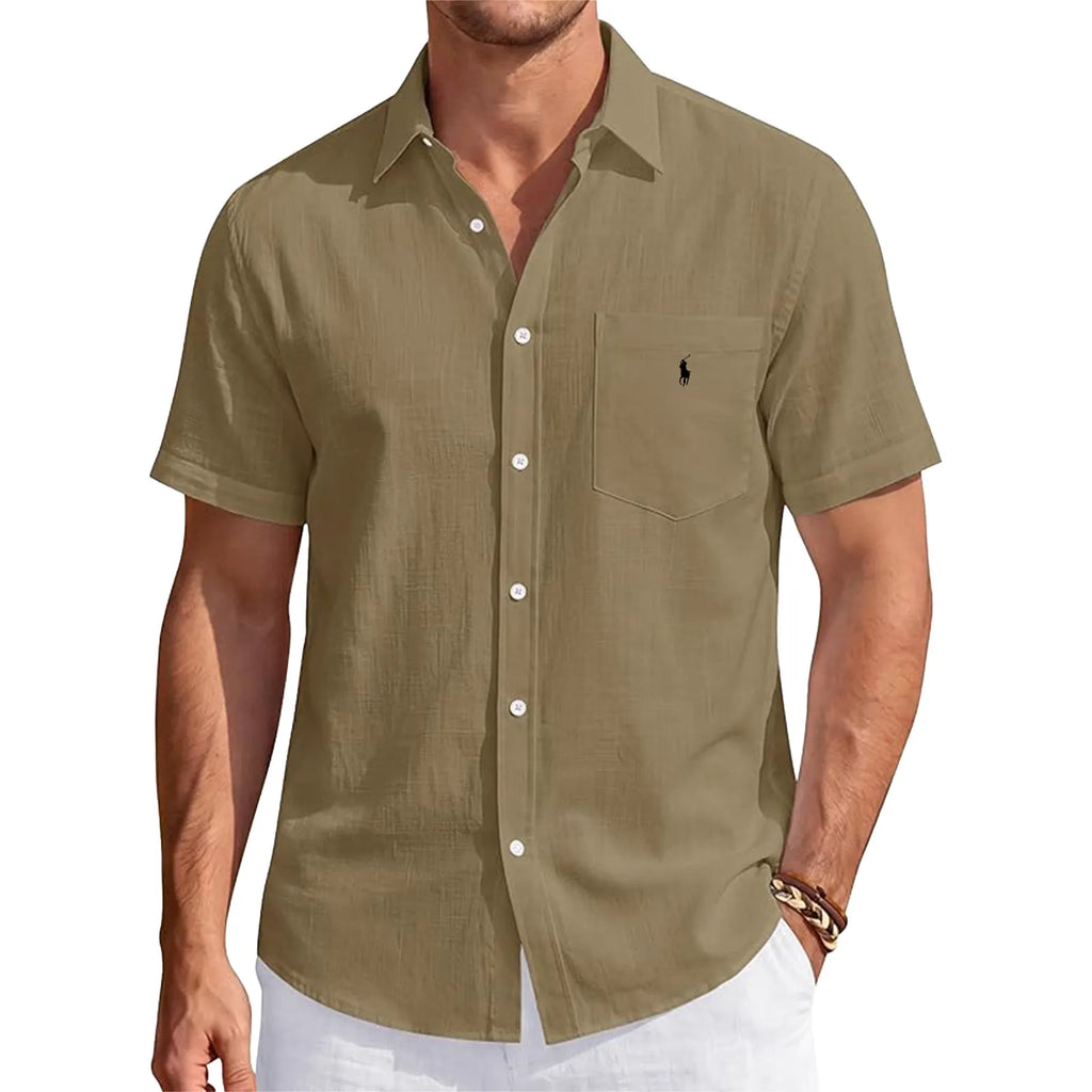 Men's Linen Short Sleeve Shirts Cotton Casual Lightweight Button Down Shirt