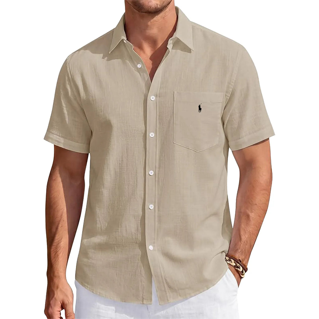 Men's Linen Short Sleeve Shirts Cotton Casual Lightweight Button Down Shirt