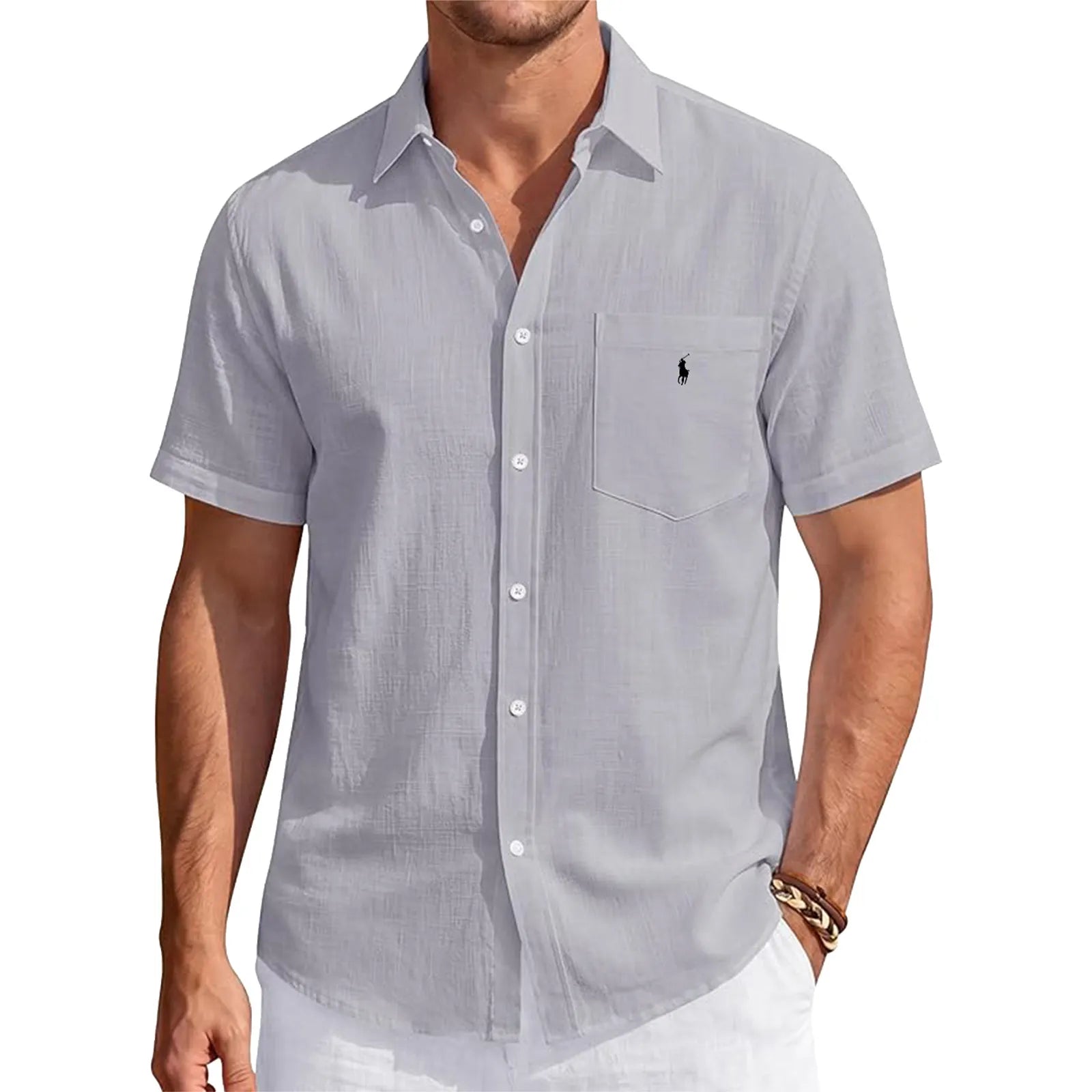 Men's Linen Short Sleeve Shirts Cotton Casual Lightweight Button Down Shirt