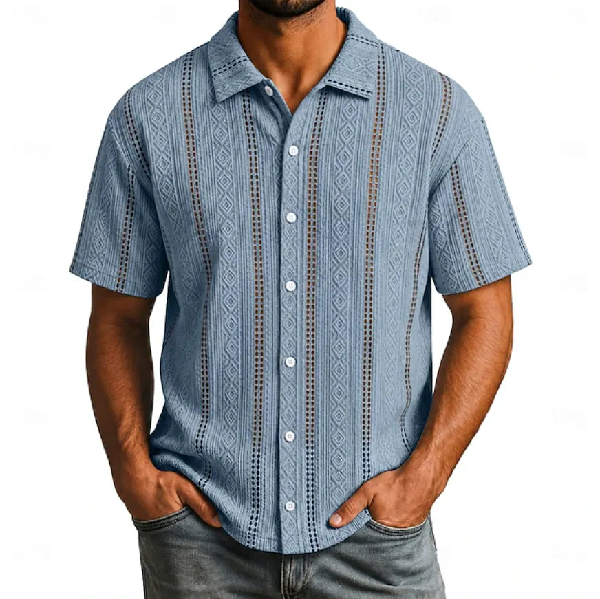 Men Shirt Texture Casual Shirt Button Up Shirt Jacquard Shirt