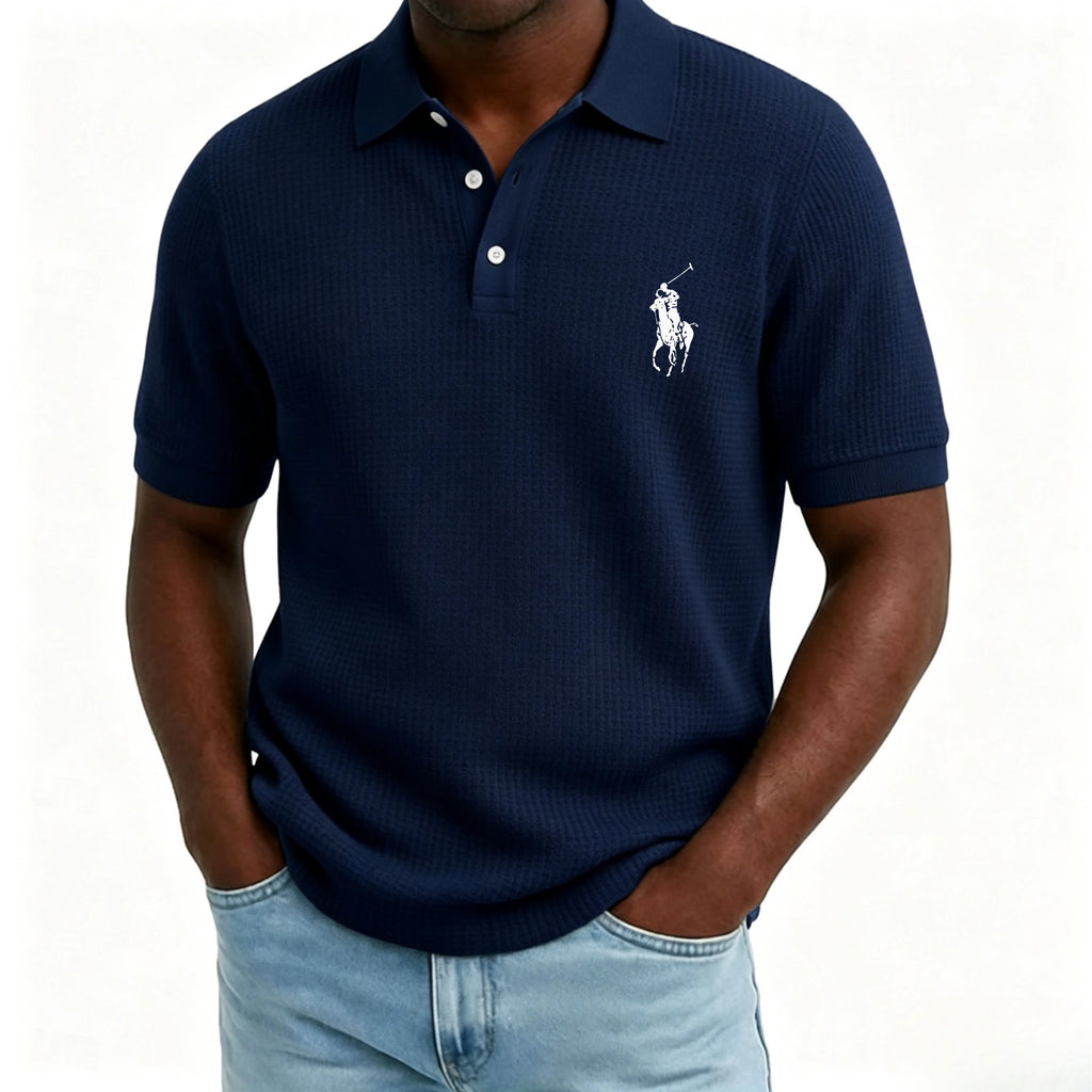 Men's Waffle Polo Shirts Textured Casual Holiday Lapel Ribbed Polo Collar Short