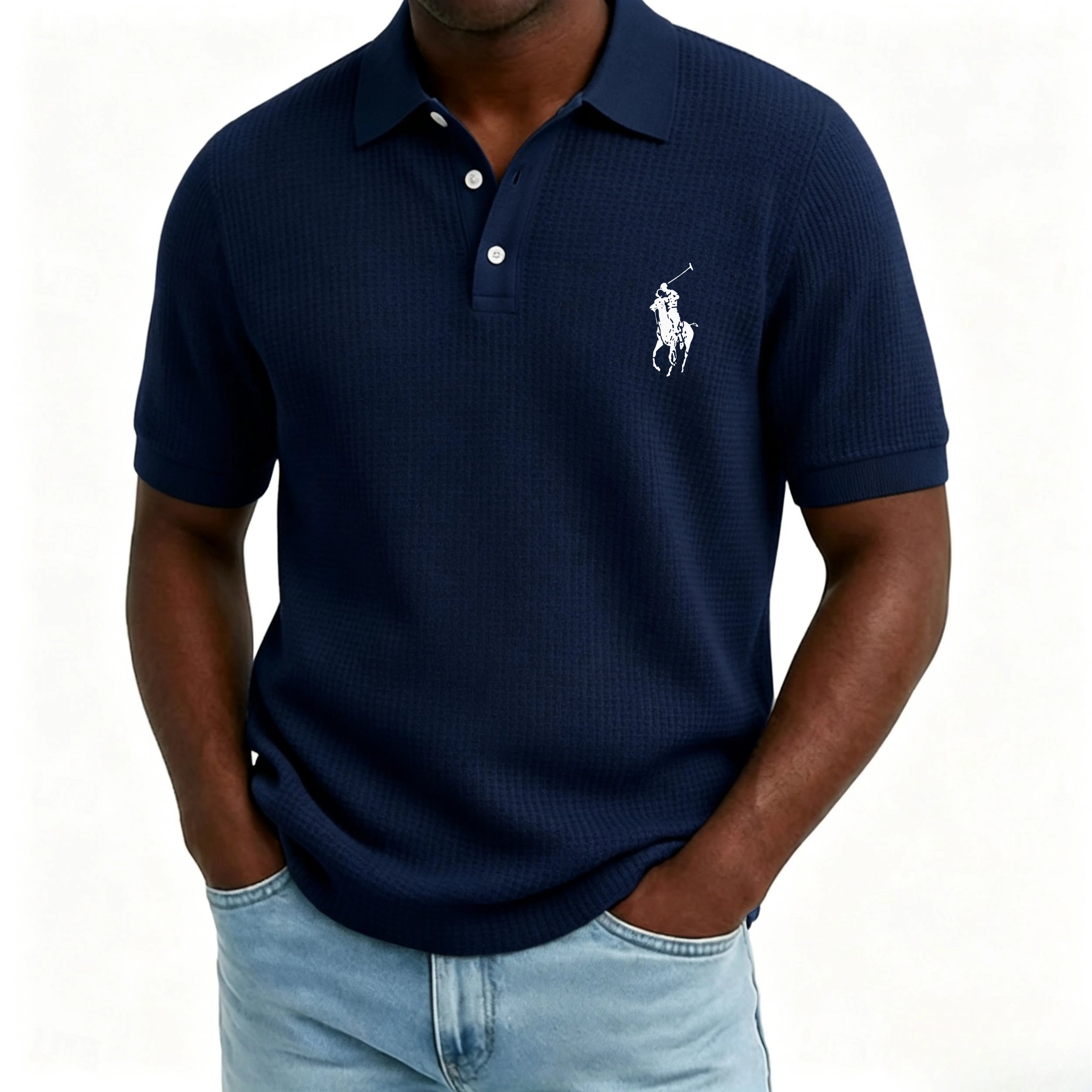 Men's Waffle Polo Shirts Textured Casual Holiday Lapel Ribbed Polo Collar Short