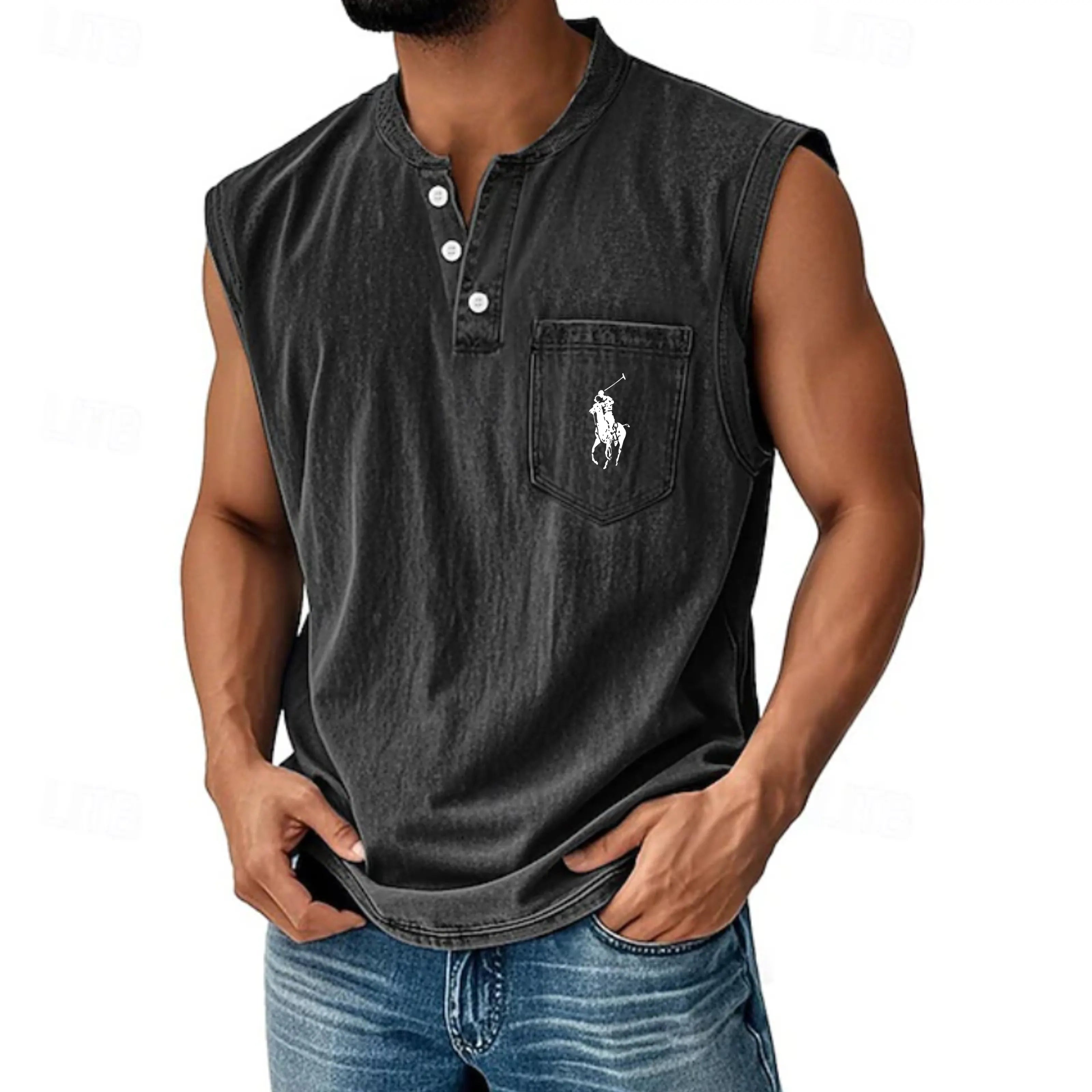 Men's Vintage Tank Top 100% Cotton Acid Wash Vest Top Undershirt Sleeveless Shirt