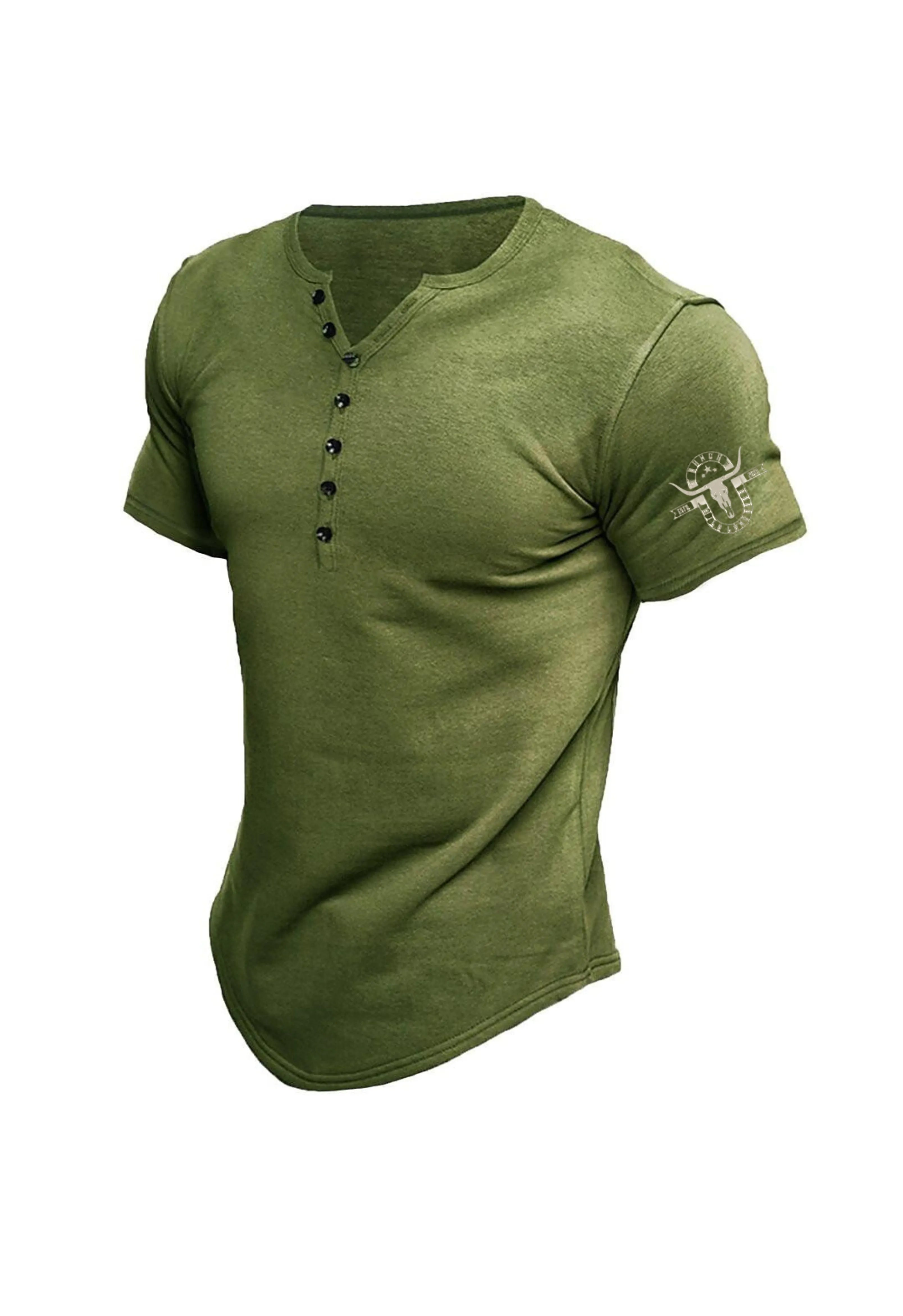 🔥Men's Henley Solid Color Casual Short Sleeve T-shirt Casual Vintage