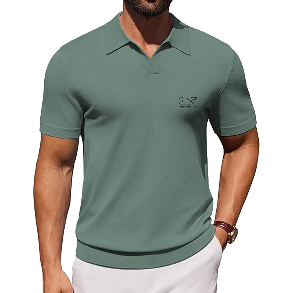 J.VER Polo Shirts for Men Short Sleeve V Neck Knit Polo Shirt Casual Vintage