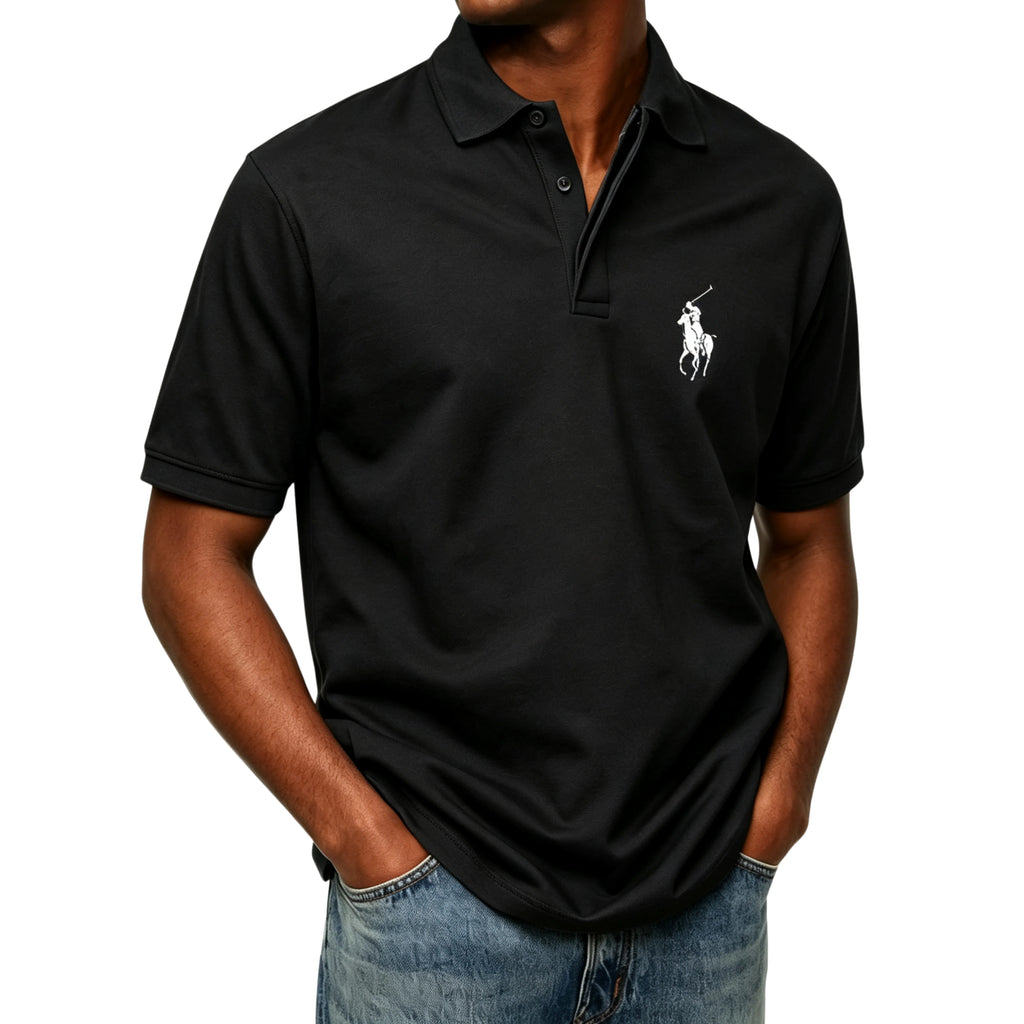 Men's solid color short-sleeve buttoned polo shirt