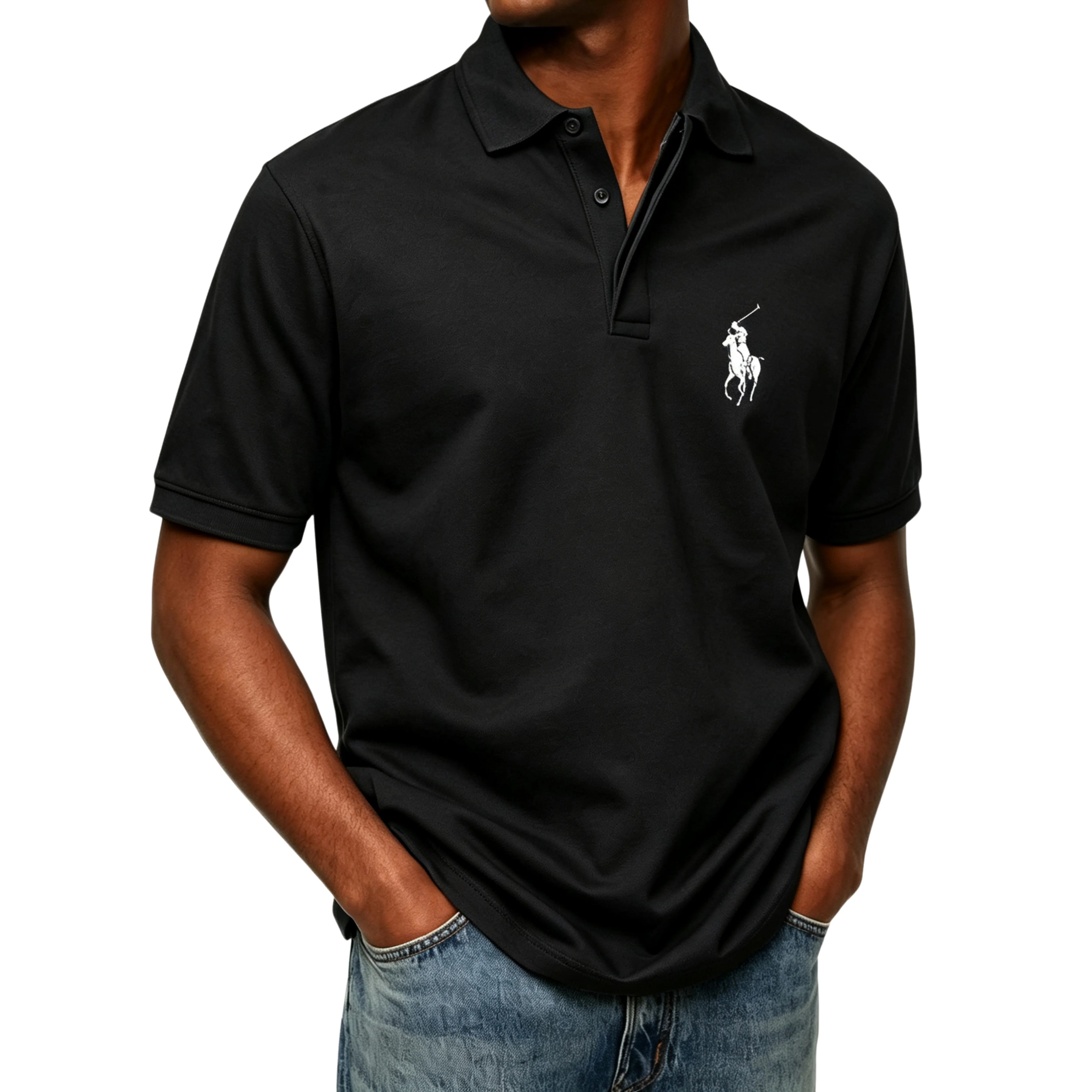 Men's solid color short-sleeve buttoned polo shirt