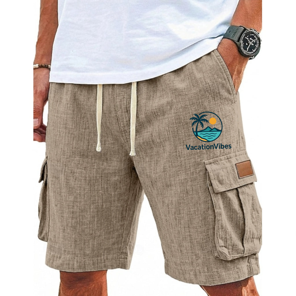 Men's Shorts Linen Shorts Beach Shorts Drawstring Elastic Waist Multi Pocket Plain Comfort