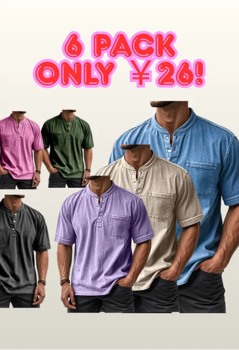 Men's Washed Cotton Short Sleeve Henley T-Shirt