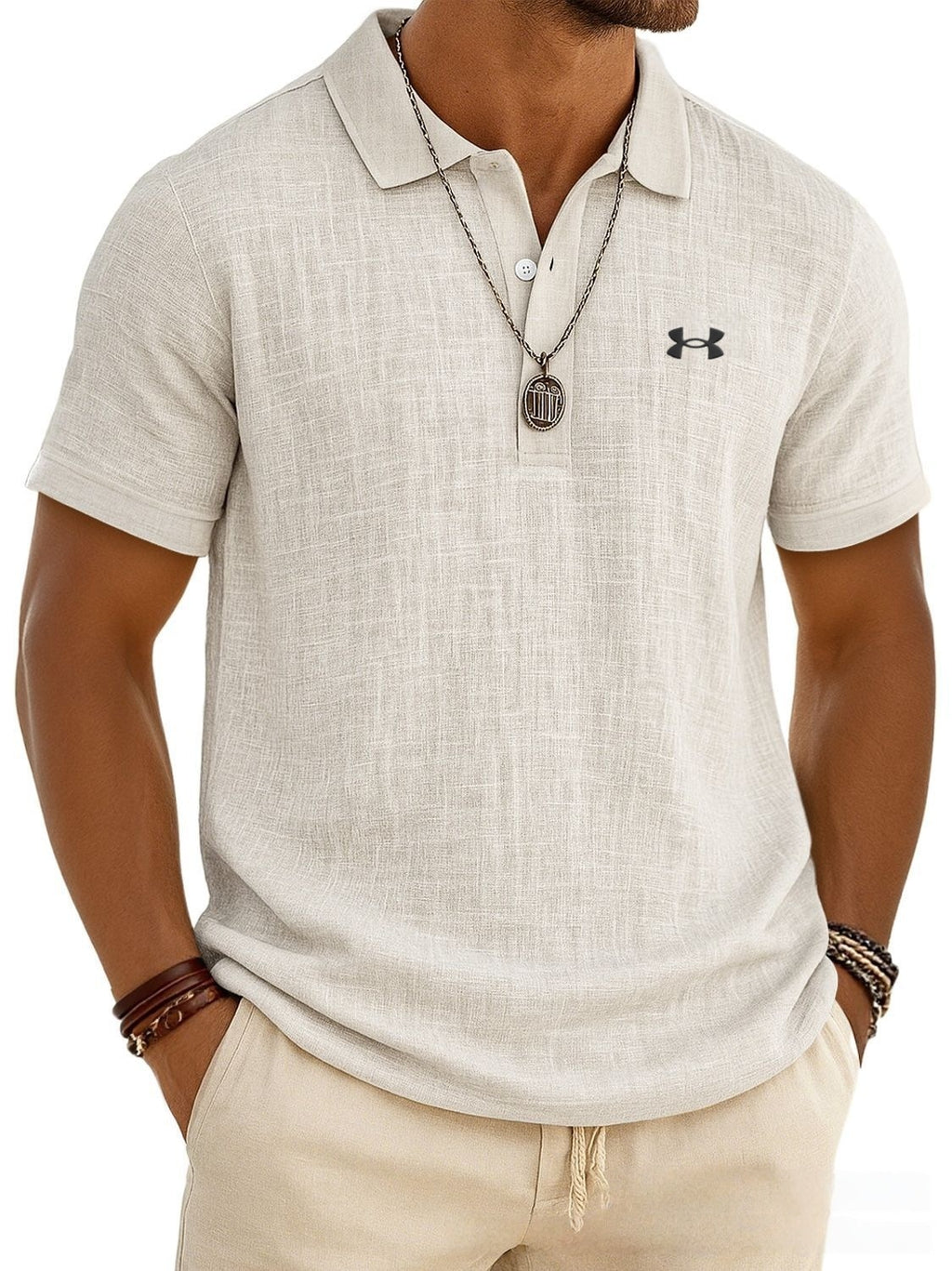 Men's Slub Cotton-Linen Casual Polo Shirt