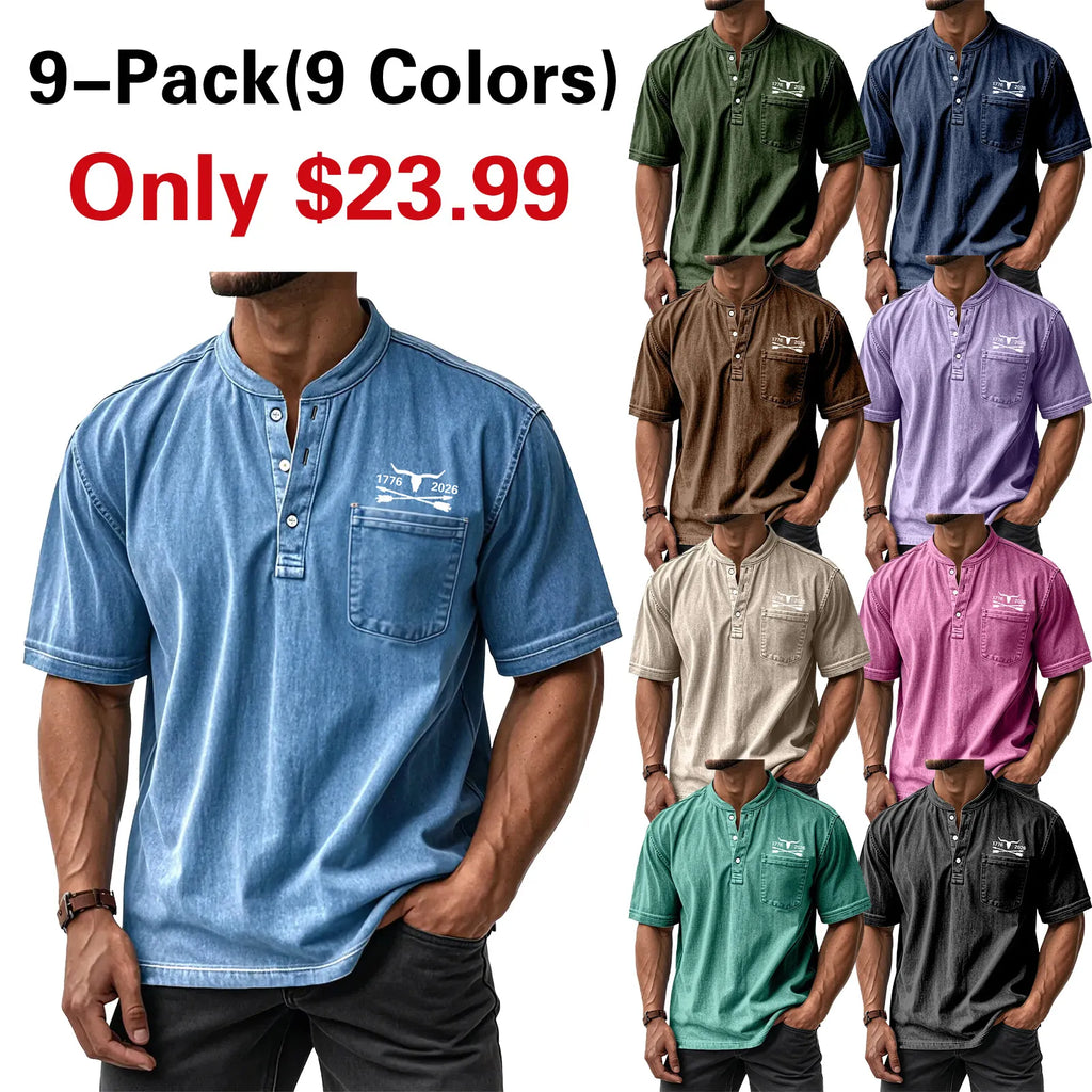 Men's Washed Cotton Short Sleeve Henley T-Shirt