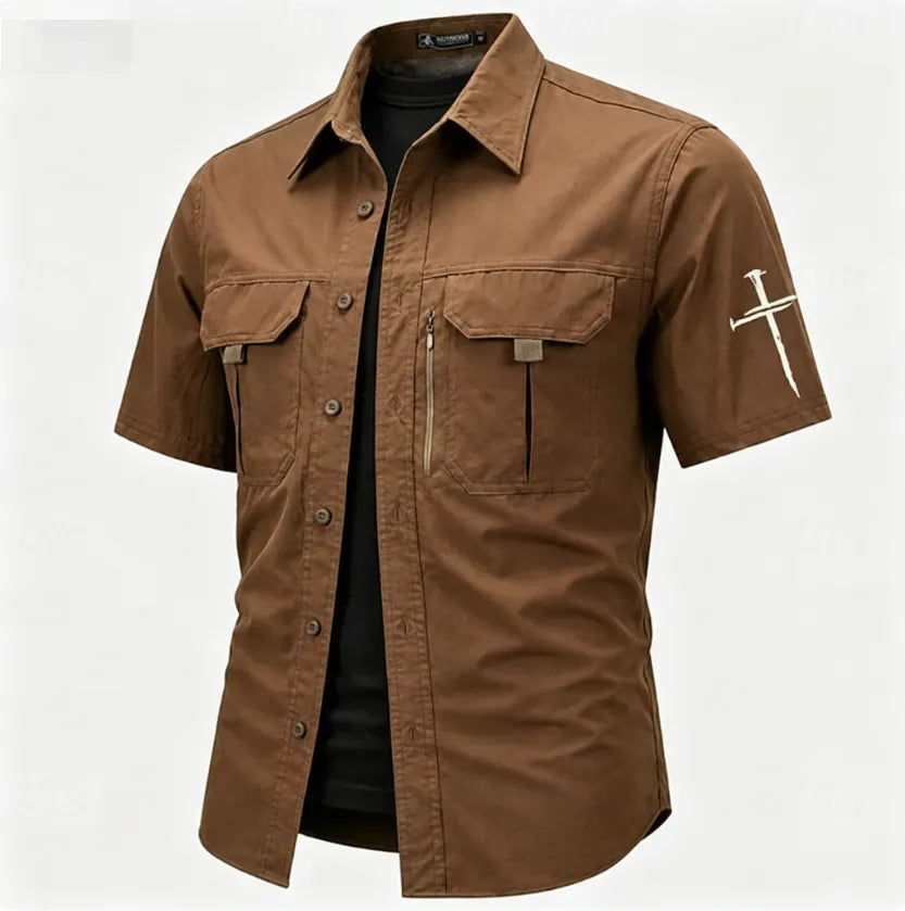Men's Cross Fishing Shirts Cargo Shirt Utility Shirt Short Sleeve Sports & Outdoors Tactical Outdoor Streetwear