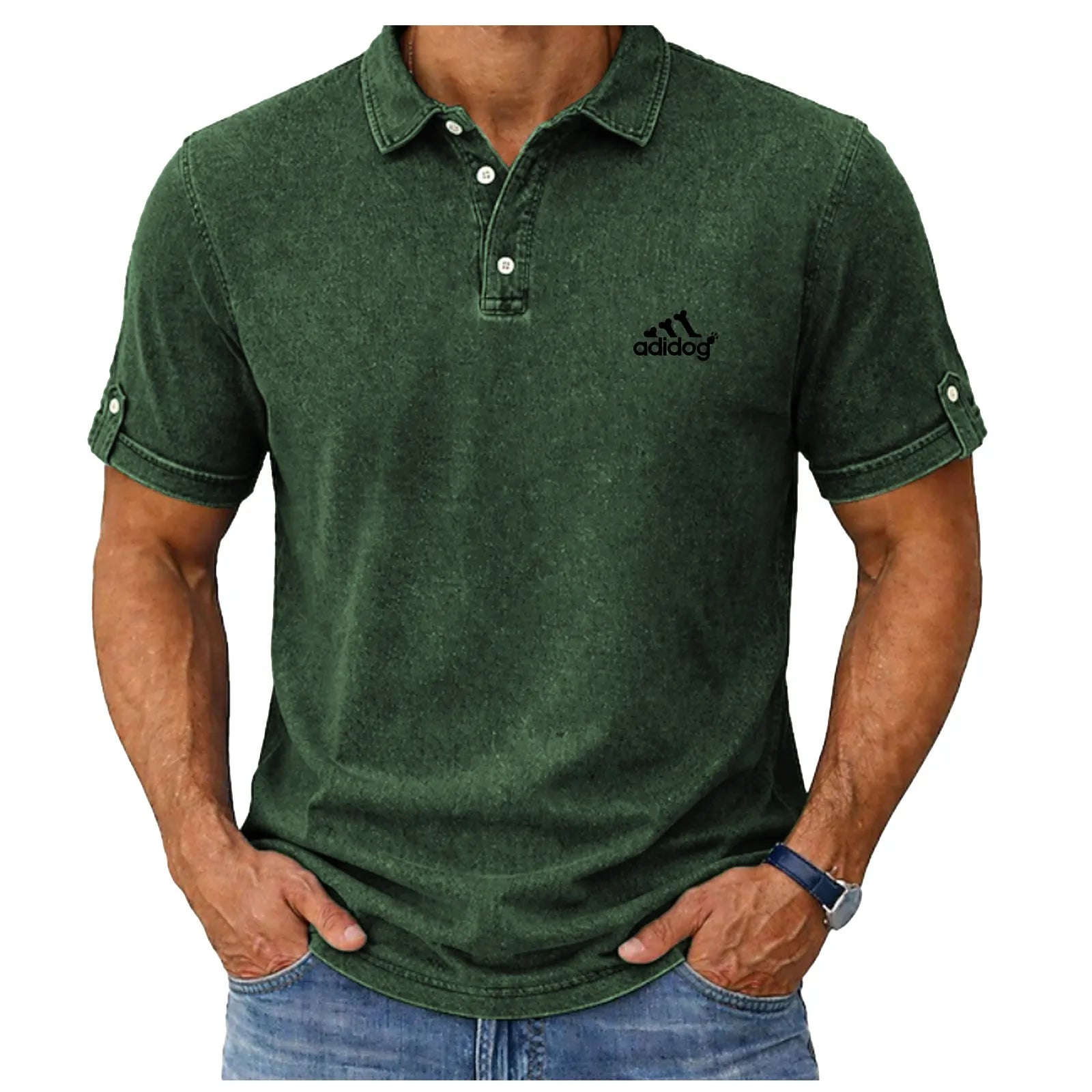 SoftFadeTM Men's Polo Shirts 100% Cotton Acid Wash Shirt Casual Holiday Lapel Short Sleeve