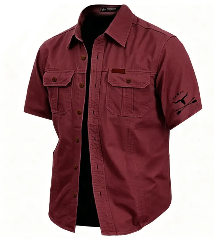 Men's Cow Print Work Shirt Western Shirt Cargo Shirt Short Sleeve Casual Tactical