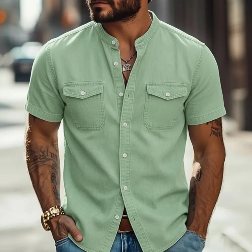 Men Shirt Casual Shirt Faded Shirt Garment Dyed Cotton Acid Wash Shirt