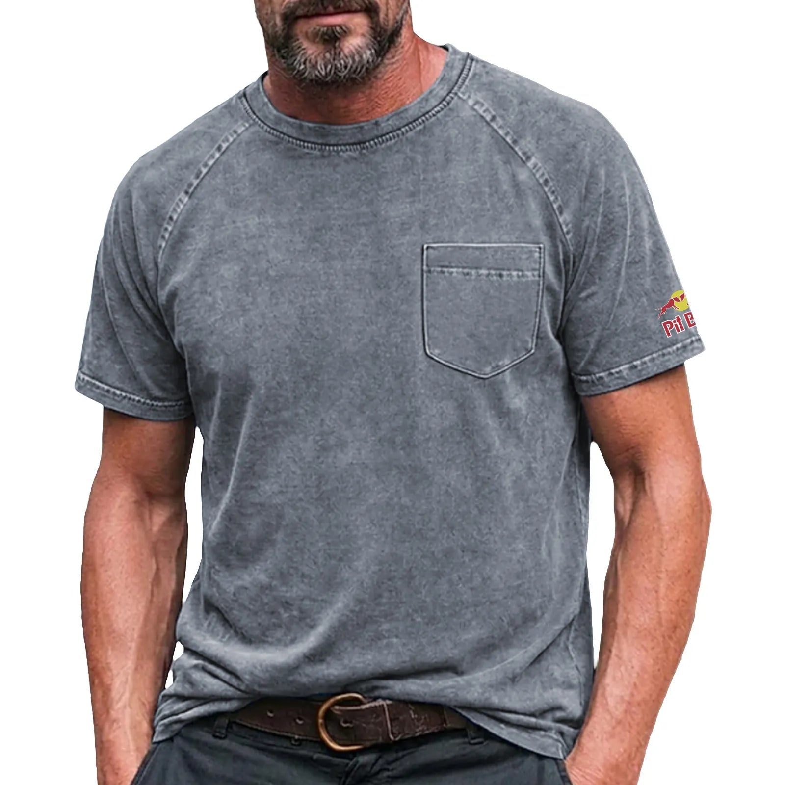 Men's Cotton T Shirt Washed Shirt Tee Top Short Sleeve Crew Neck Summer Spring All Seasons Solid Color Plain Retro Vintage Distressed Pocket Garment Dyed Washed Casual Vacation Street Light Blue