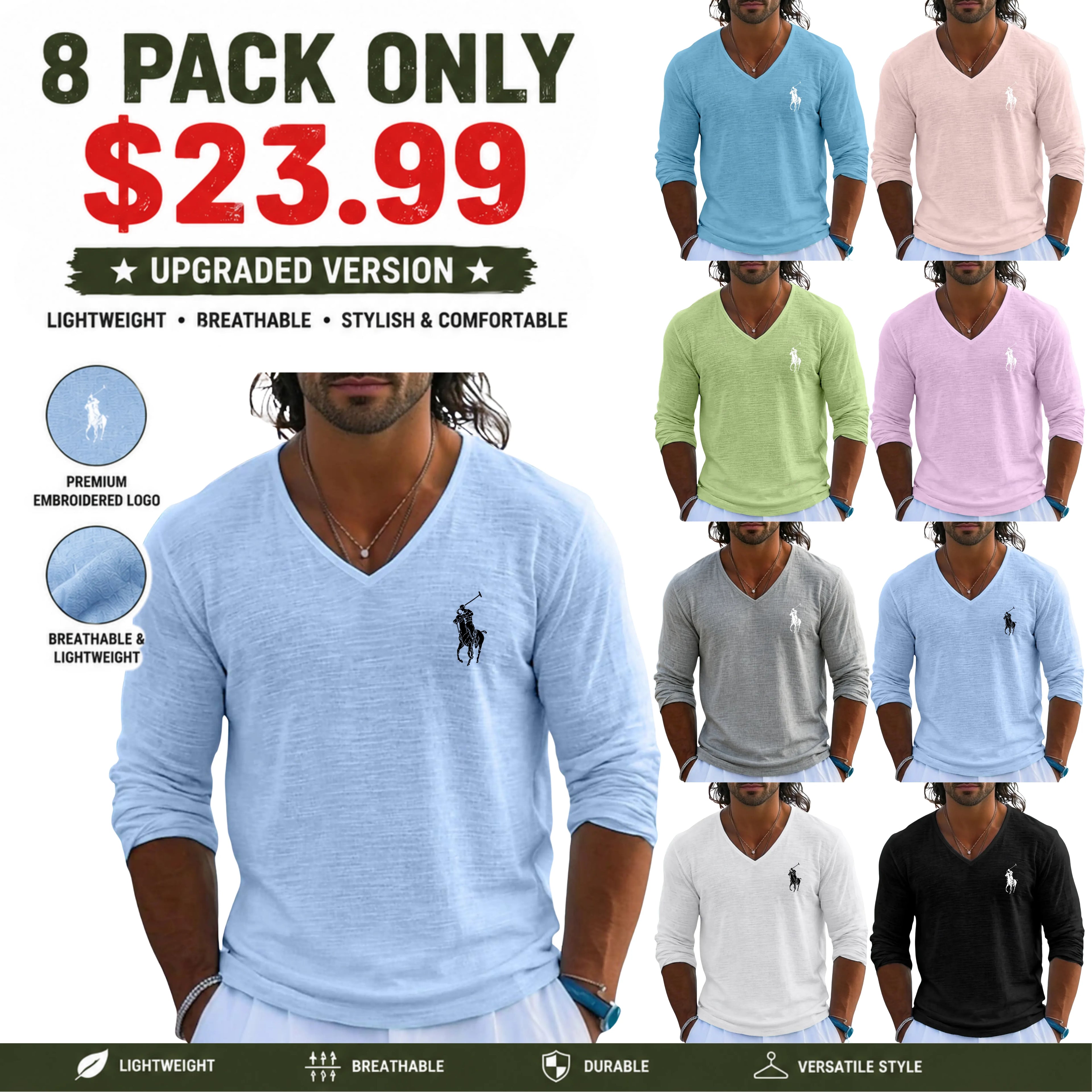 Men's Tee Top Linen T-Shirt Long Sleeve V Neck Summer Spring Spring & Summer Solid Color
