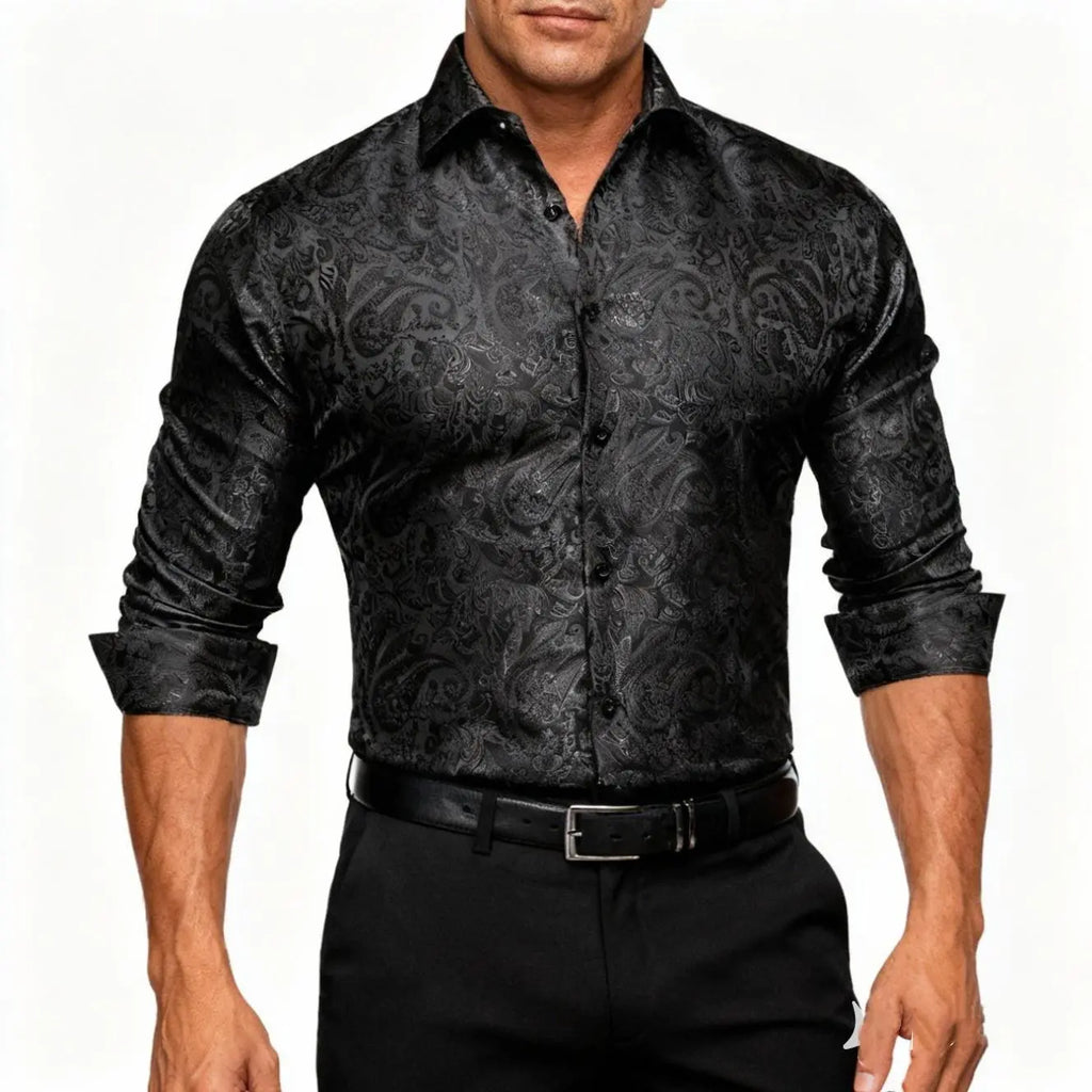 AILISUS Black Men's Paisley Shirt Business Sunscreen Anti-wrinkle Formal Shirt Button Shirt Simple Commuter Men's Summer Tops Casual Longsleeves Casual Soft Fit