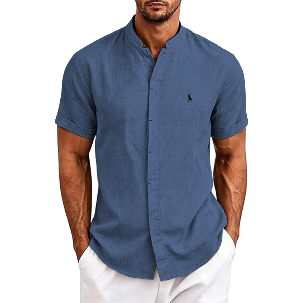 Men's Linen Shirts Short Sleeve Casual Button Down Shirt for Men