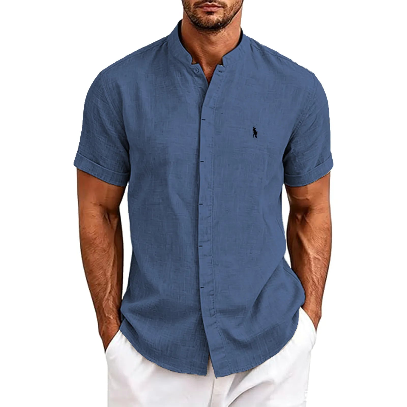 Men's Linen Shirts Short Sleeve Casual Button Down Shirt for Men