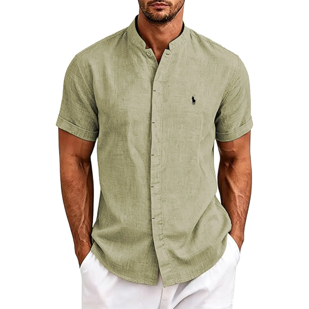 Men's Linen Shirts Short Sleeve Casual Button Down Shirt for Men