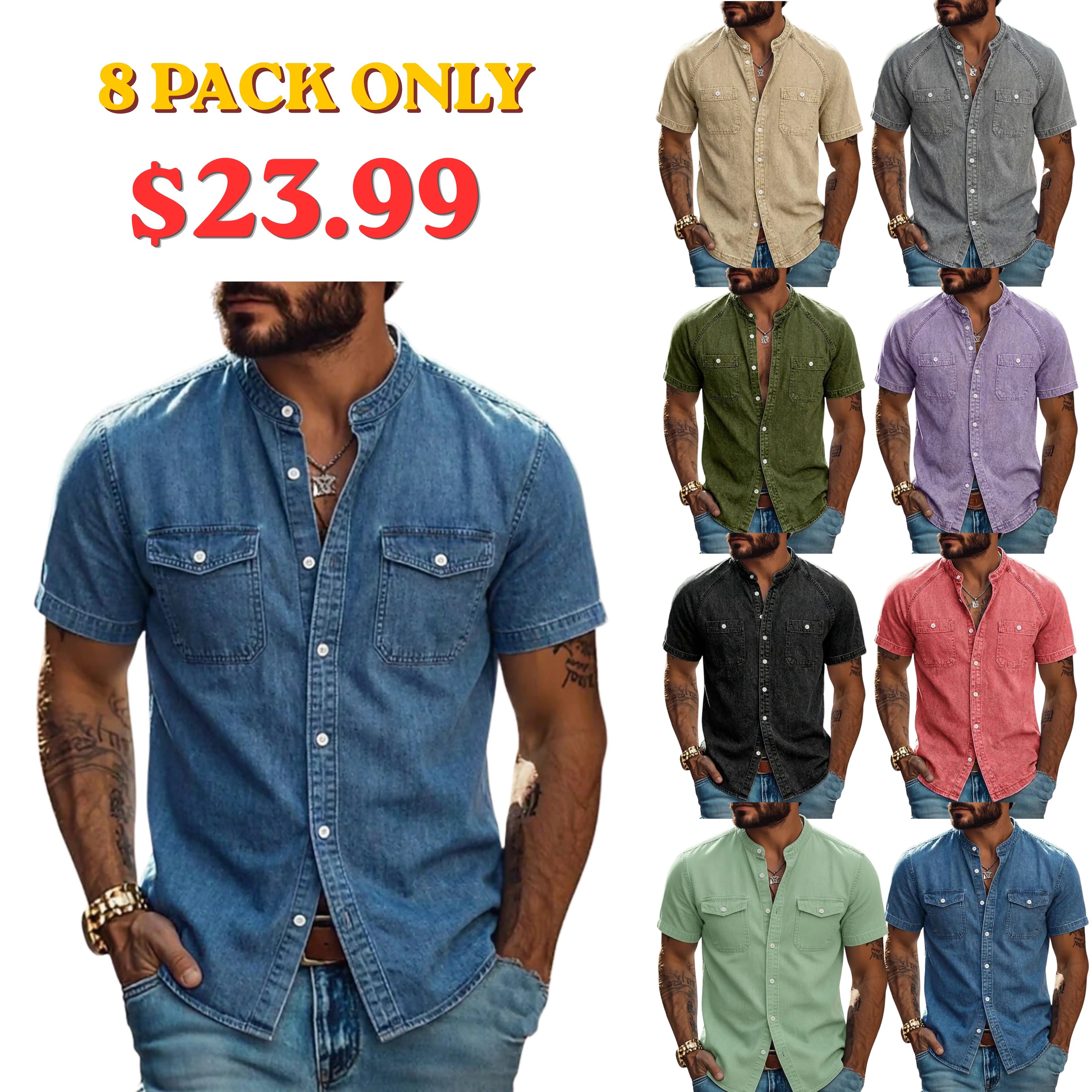 Men Shirt Casual Shirt Faded Shirt Garment Dyed Cotton Acid Wash Shirt
