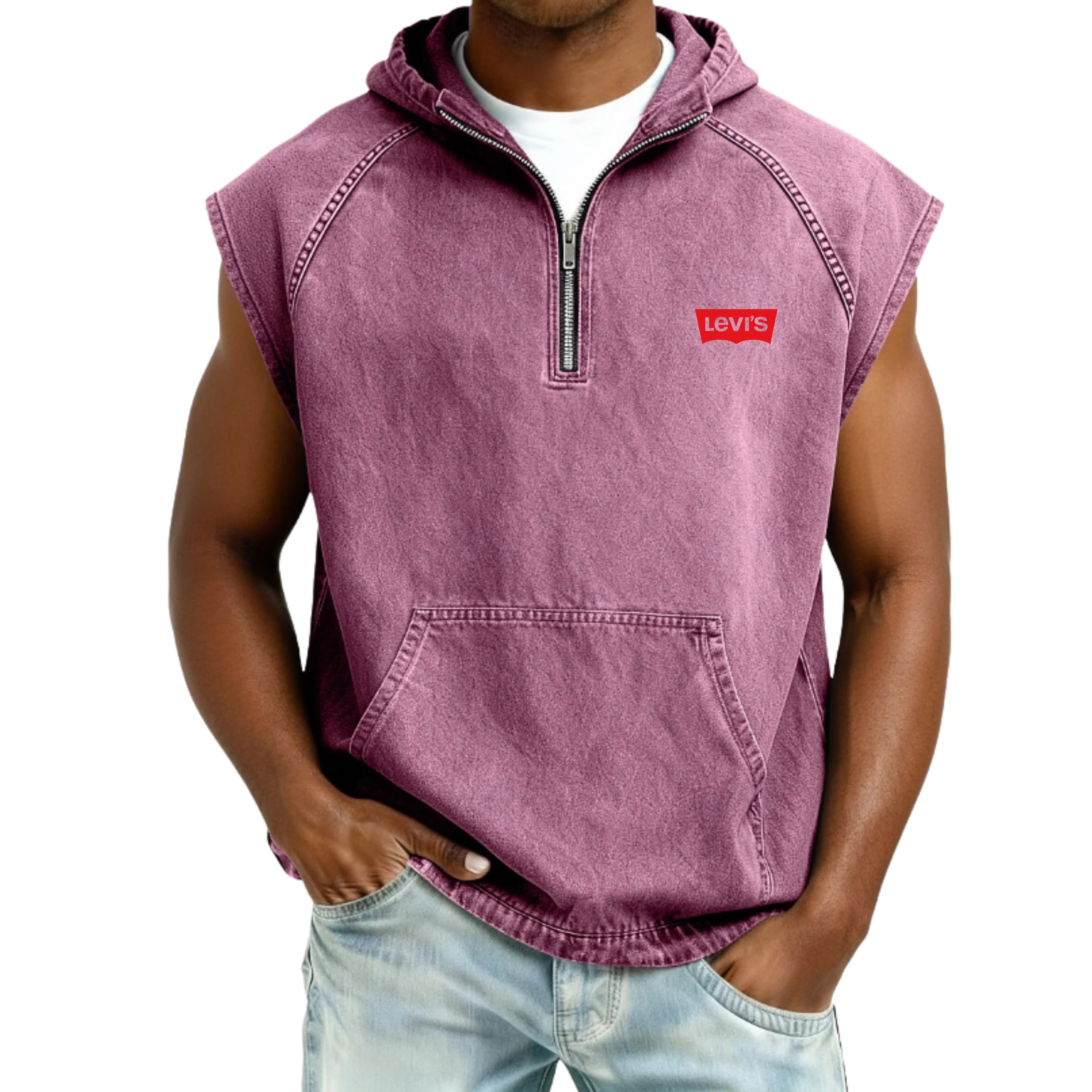 Men's Tank Top Vest Top Demin Shirt Acid Wash Shirt Sleeveless Hooded Zip