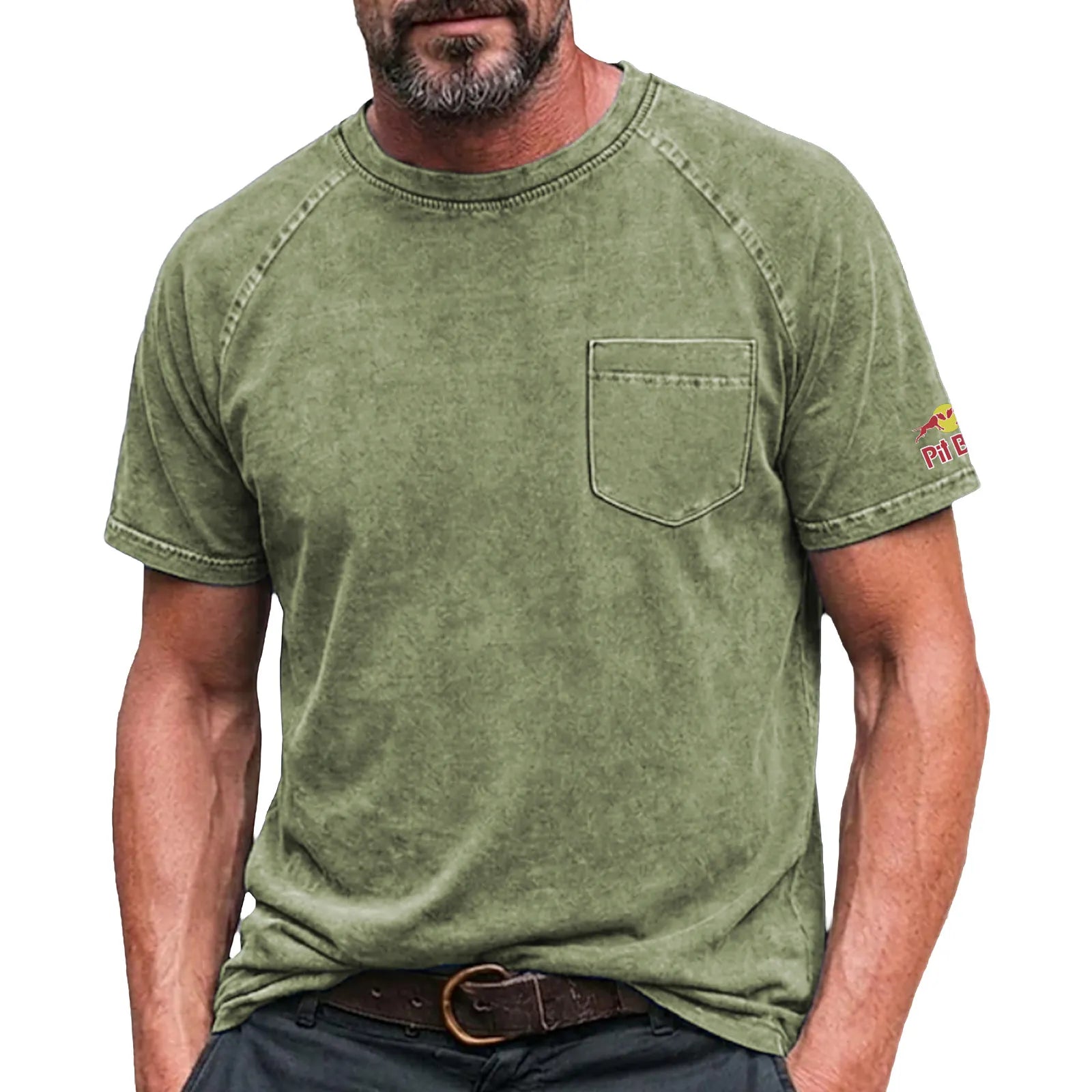 Men's Cotton T Shirt Washed Shirt Tee Top Short Sleeve Crew Neck Summer Spring All Seasons Solid Color Plain Retro Vintage Distressed Pocket Garment Dyed Washed Casual Vacation Street Light Blue