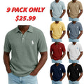 Men's Waffle Polo Shirts Textured Casual Holiday Lapel Ribbed Polo Collar Short