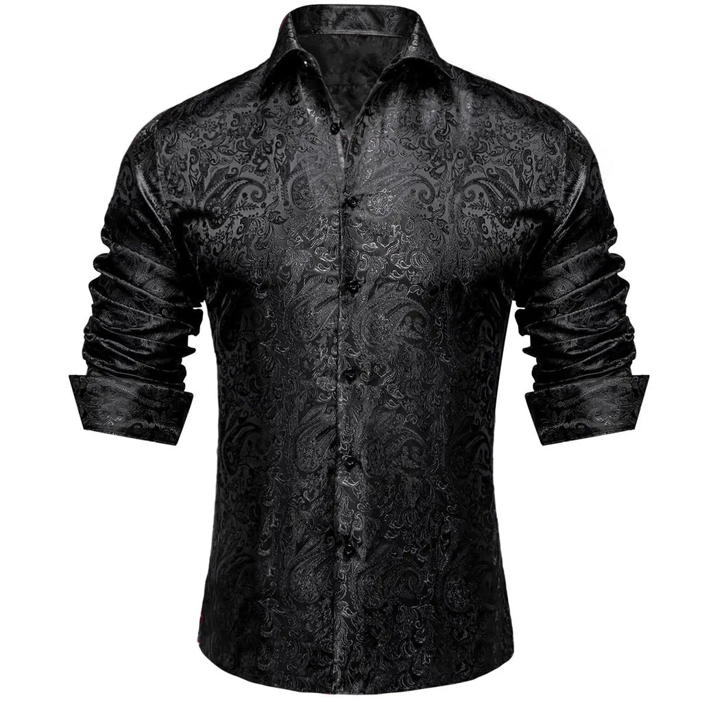 AILISUS Black Men's Paisley Shirt Business Sunscreen Anti-wrinkle Formal Shirt Button Shirt Simple Commuter Men's Summer Tops Casual Longsleeves Casual Soft Fit