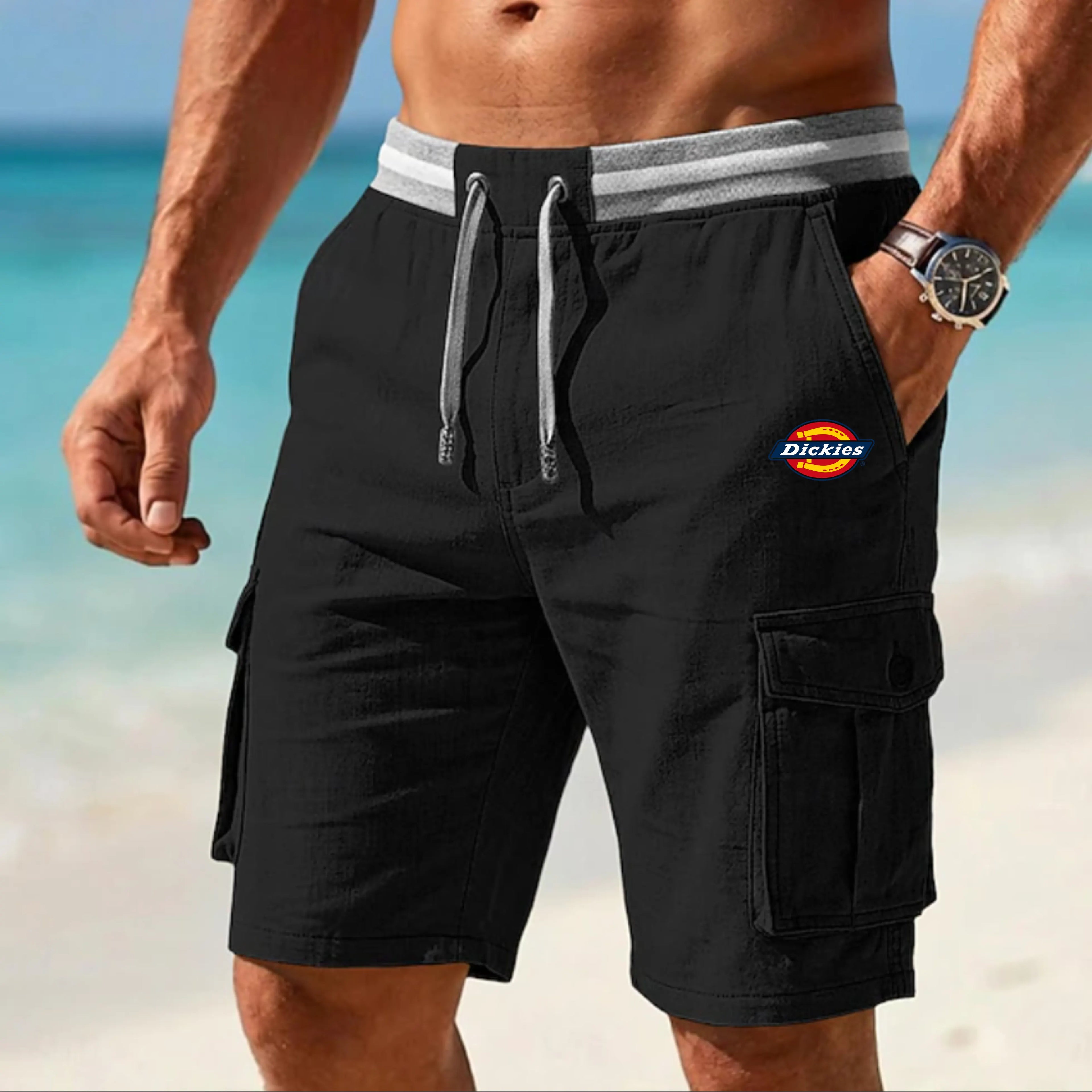 Men's Cargo Shorts  Summer Shorts  Drawstring Elastic Waist Cargo