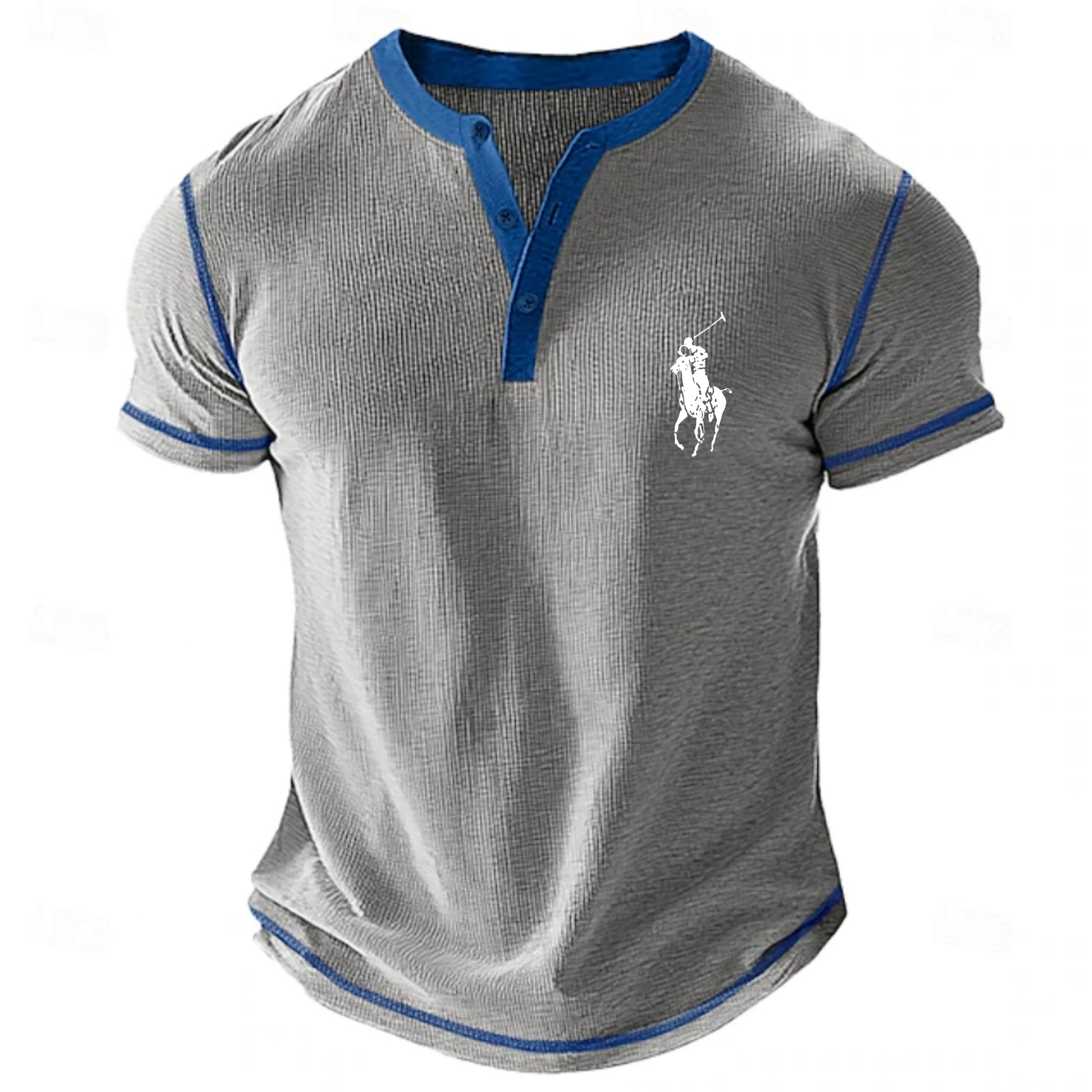 Men's Waffle Henley Shirt Tee Short Sleeve Solid Color Vintage Buttons Henley