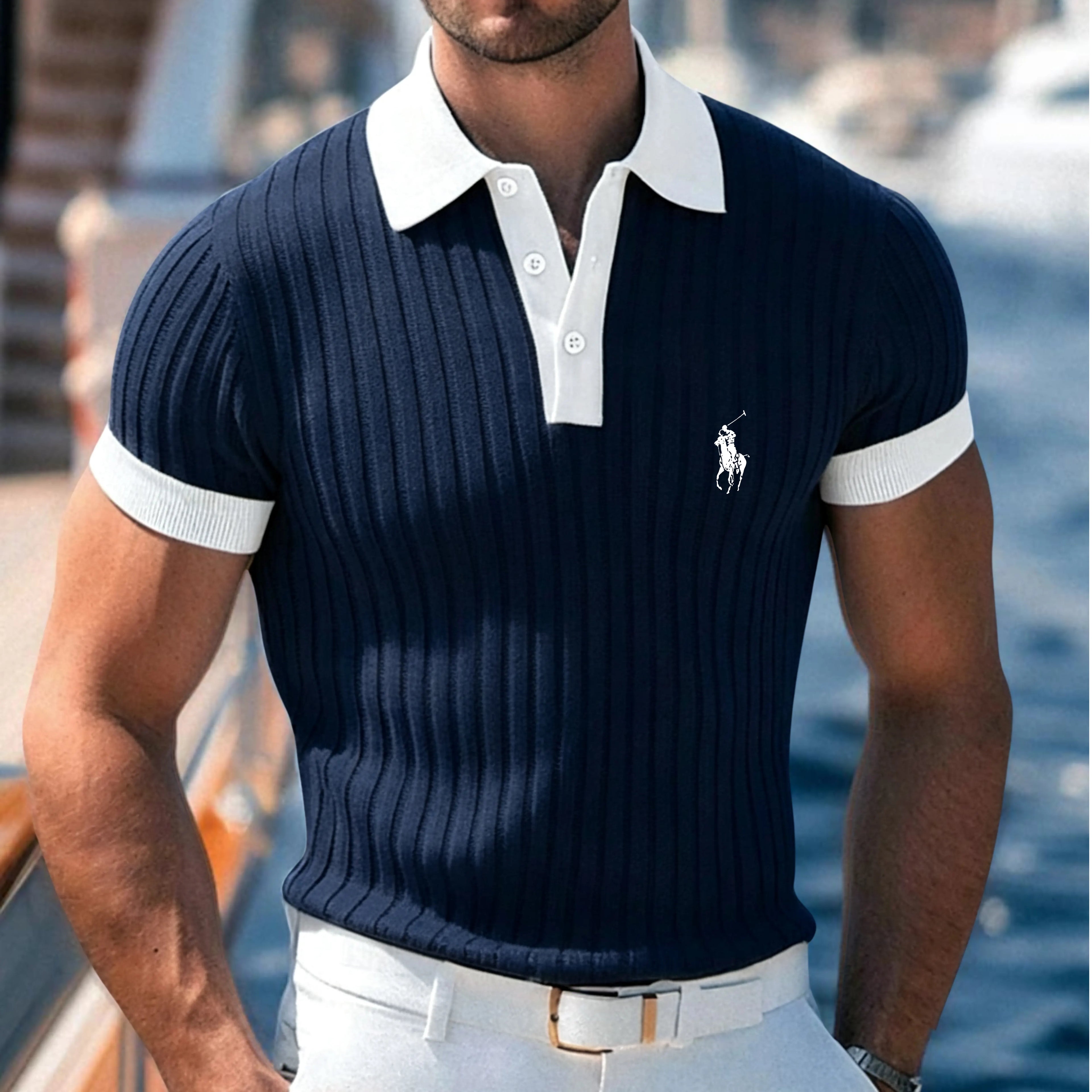 Men's Textured Muscle Shirt Casual Work Ribbed Polo