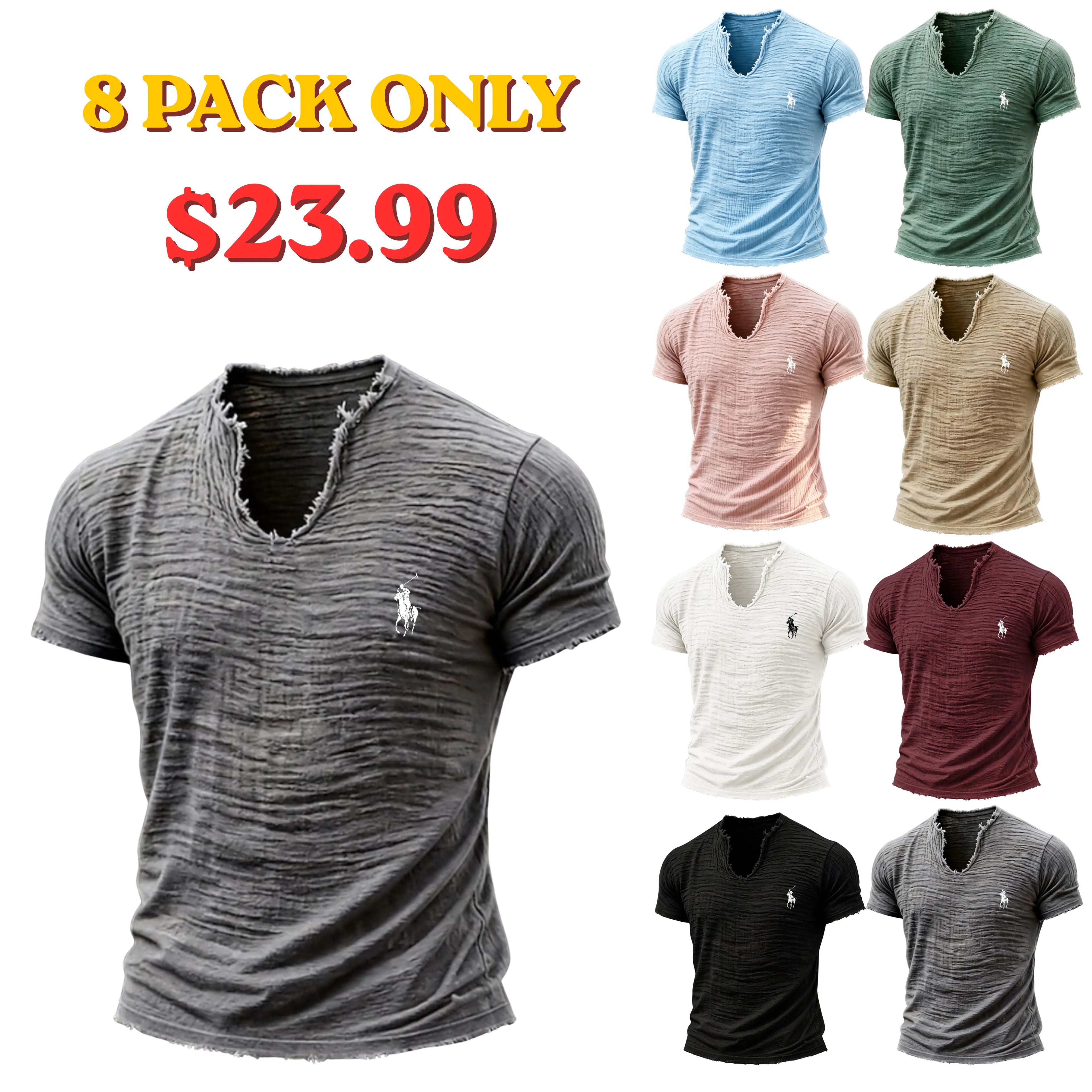 Men's T Shirt 100% Cotton T-Shirt Short Sleeve V Neck