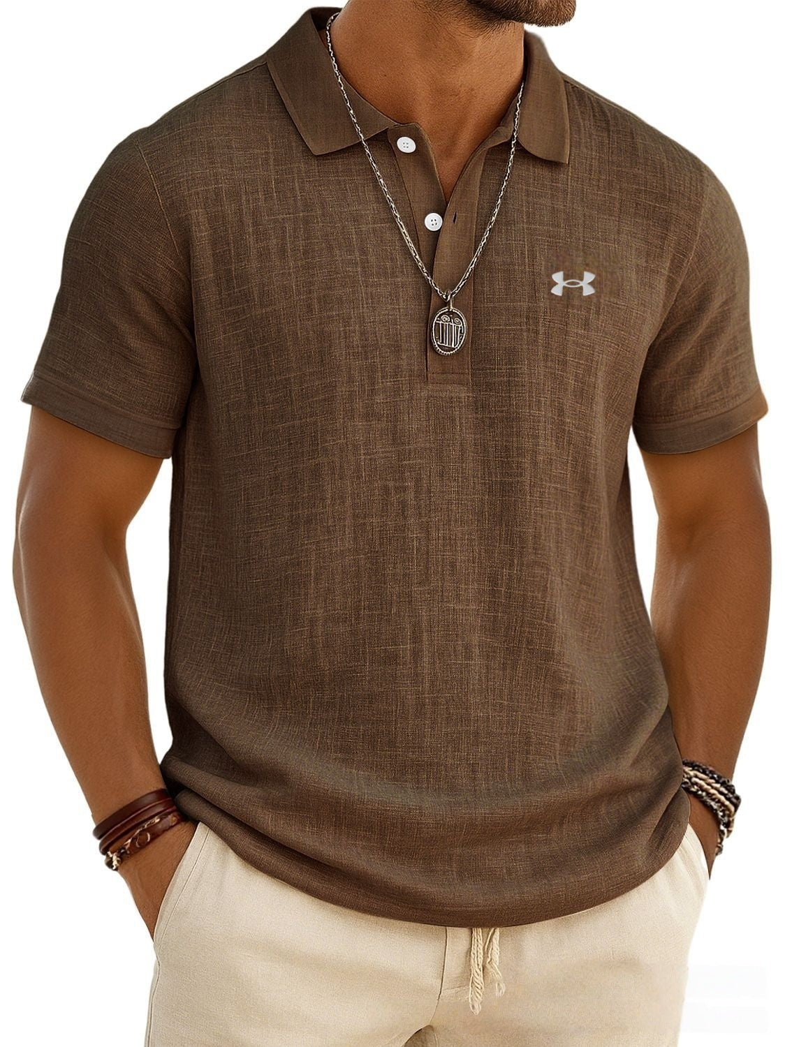 Men's Slub Cotton-Linen Casual Polo Shirt