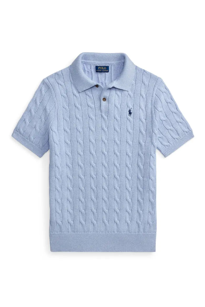 Cable-Knit Cotton Polo Sweater