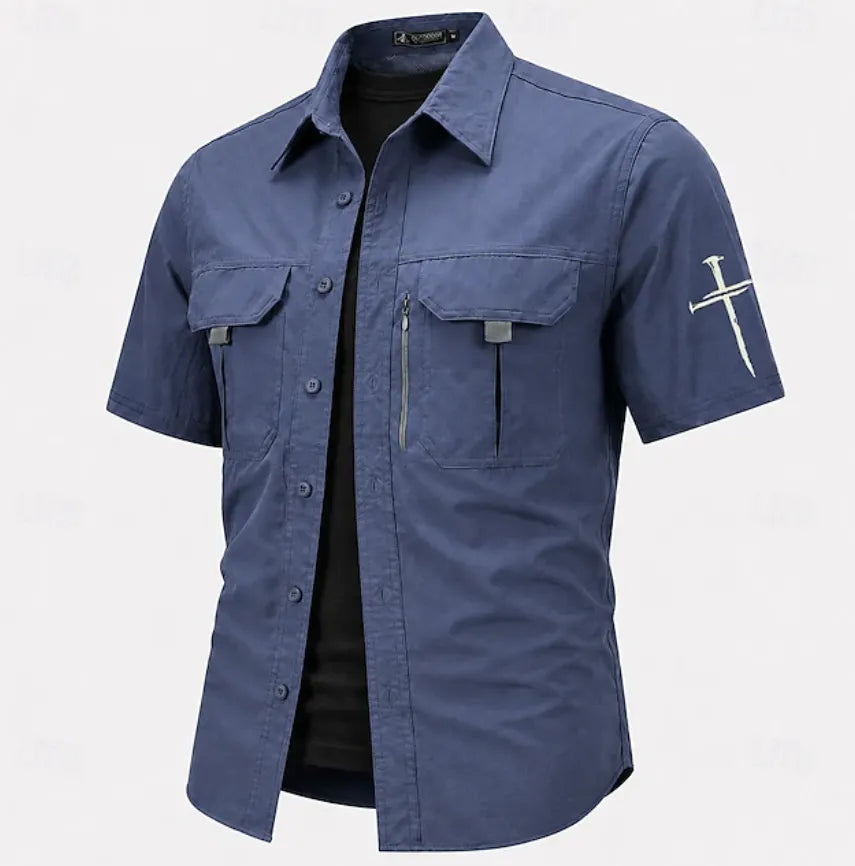 Men's Cross Fishing Shirts Cargo Shirt Utility Shirt Short Sleeve Sports & Outdoors Tactical Outdoor Streetwear