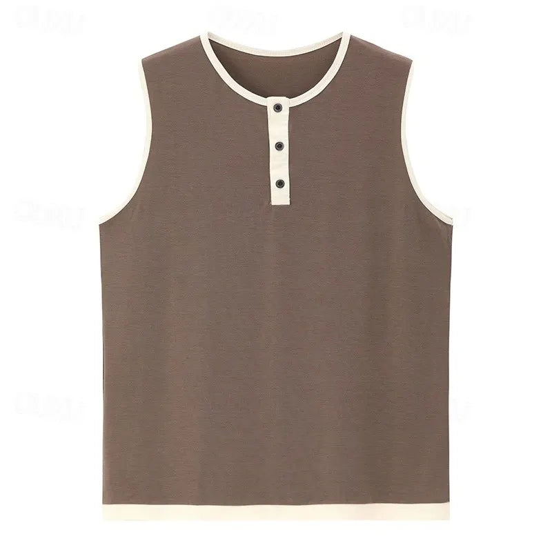 Men's Tank Top Vest Top Undershirt Sleeveless Shirt Sleeveless Henley Summer Plain