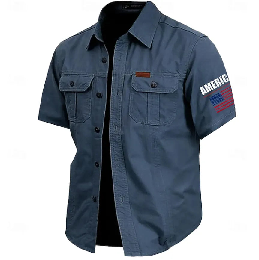 Men's 4th of July U.S. 250th Anniversary American Flag Cotton Work Shirts Western Shirt