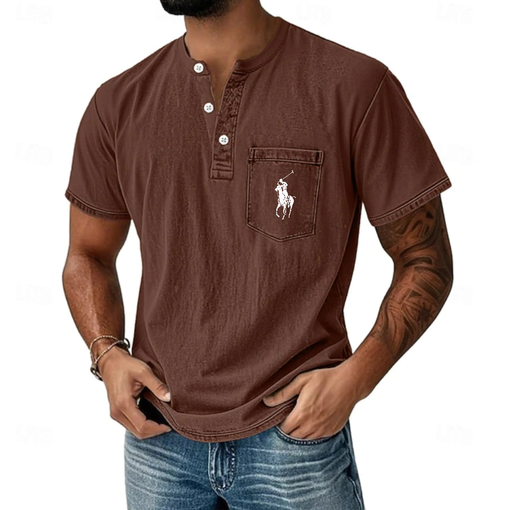 Men's Henley Shirt 100% Cotton Acid Wash Shirt T shirt Tee Short