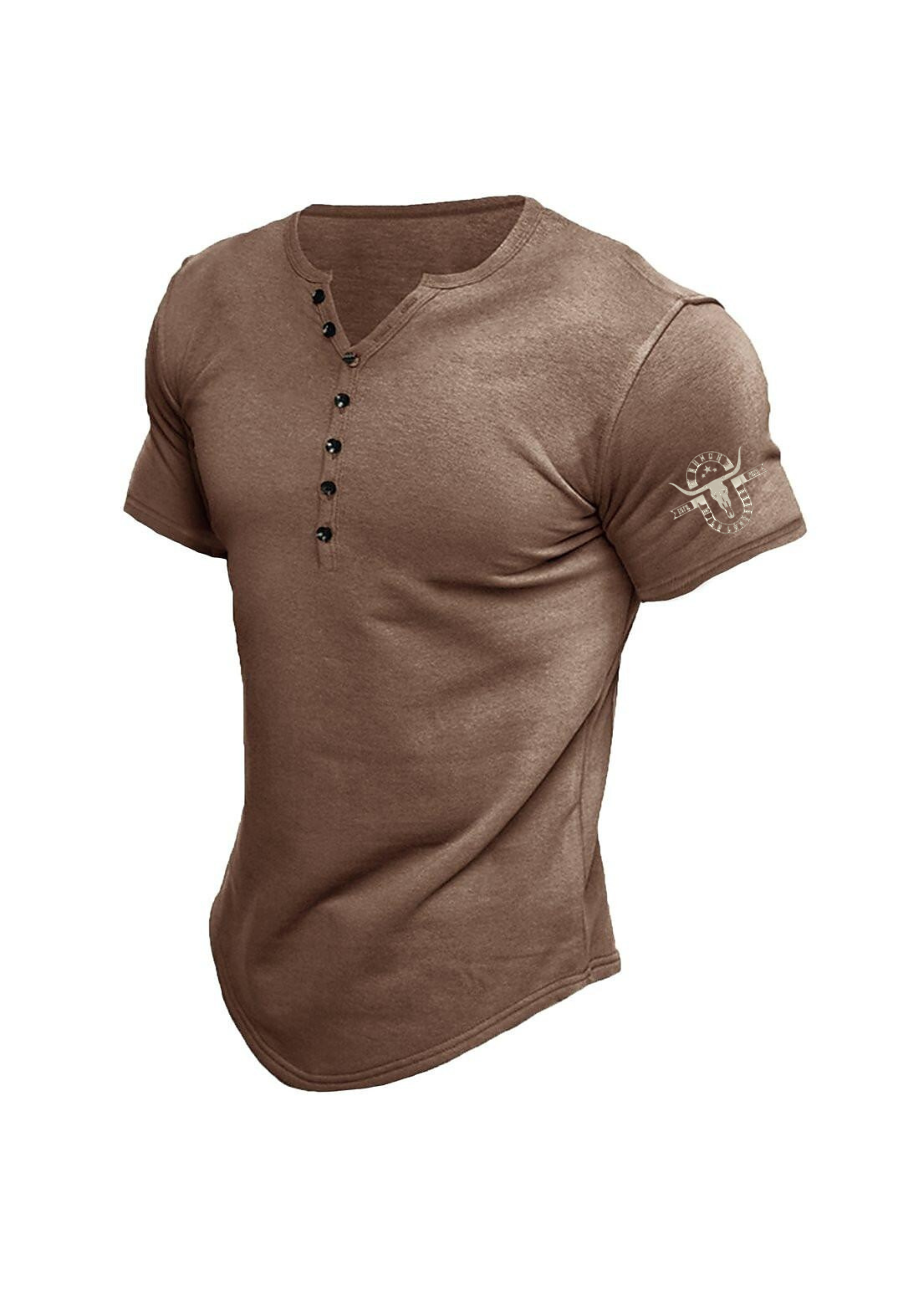 🔥Men's Henley Solid Color Casual Short Sleeve T-shirt Casual Vintage