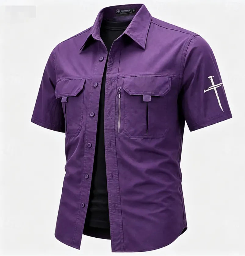 Men's Cross Fishing Shirts Cargo Shirt Utility Shirt Short Sleeve Sports & Outdoors Tactical Outdoor Streetwear