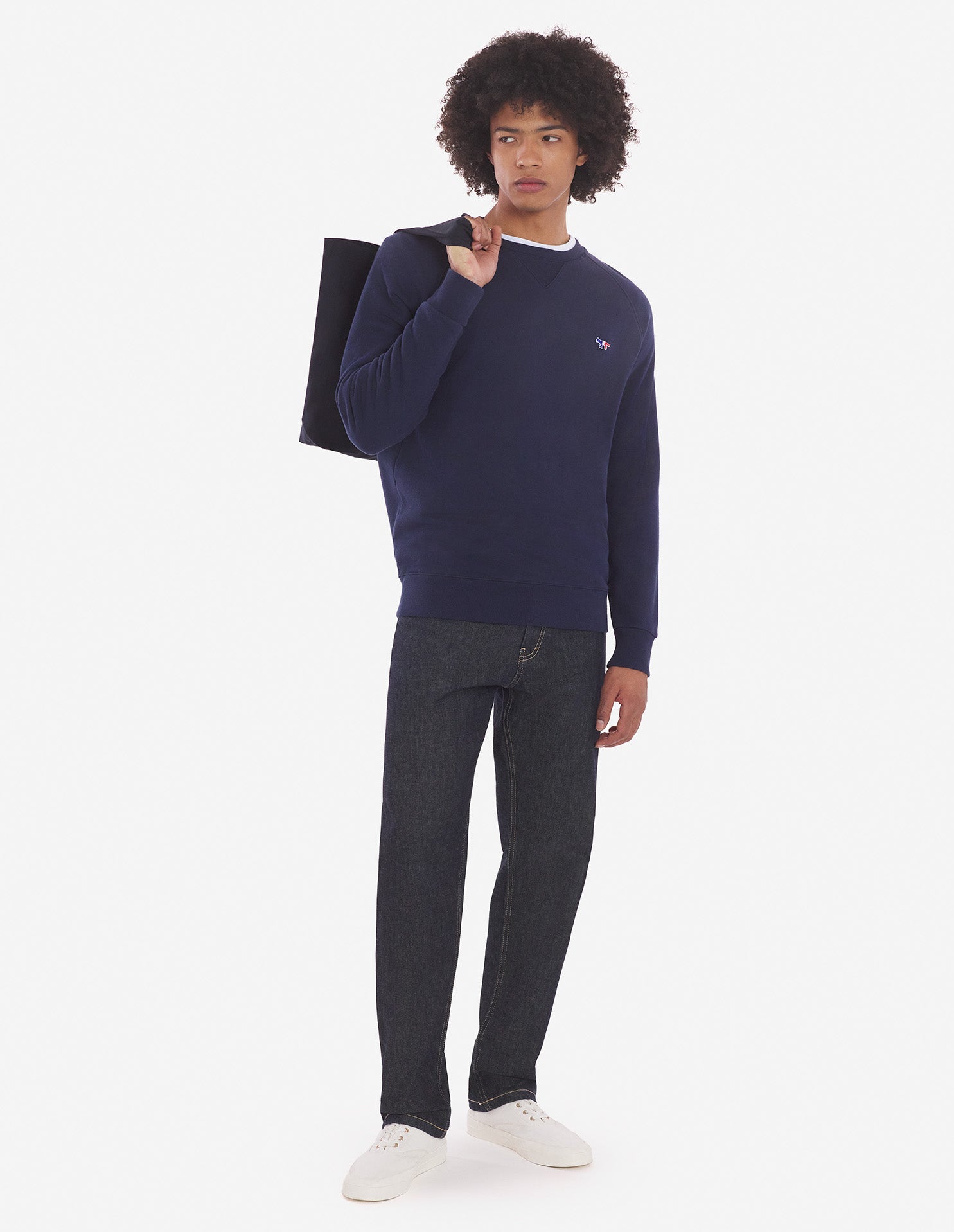 Tricolor Fox Patch Clean Sweatshirt Navy