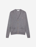 Unisex Tricolor Fox Patch Classic Cardigan Grey Melange